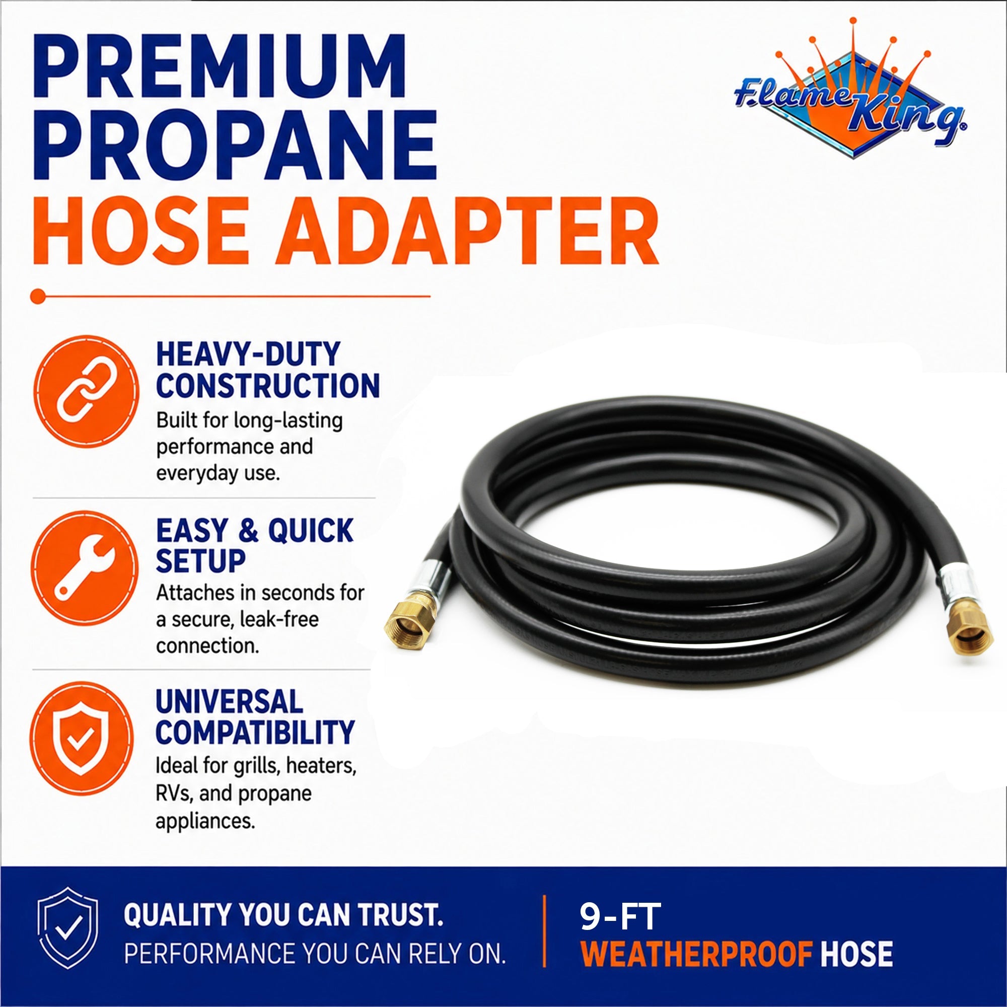 Flame King Thermo Rubber RV Slide Out Hose Assembly, 106 Inch, 3/8 Inch ID, Female to Female, 106 inches