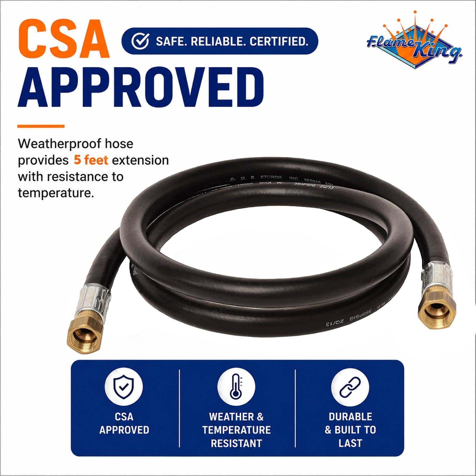Flame King Thermo Rubber RV Slide Out Hose Assembly, 60 Inch, 3/8 Inch ID, Female to Female