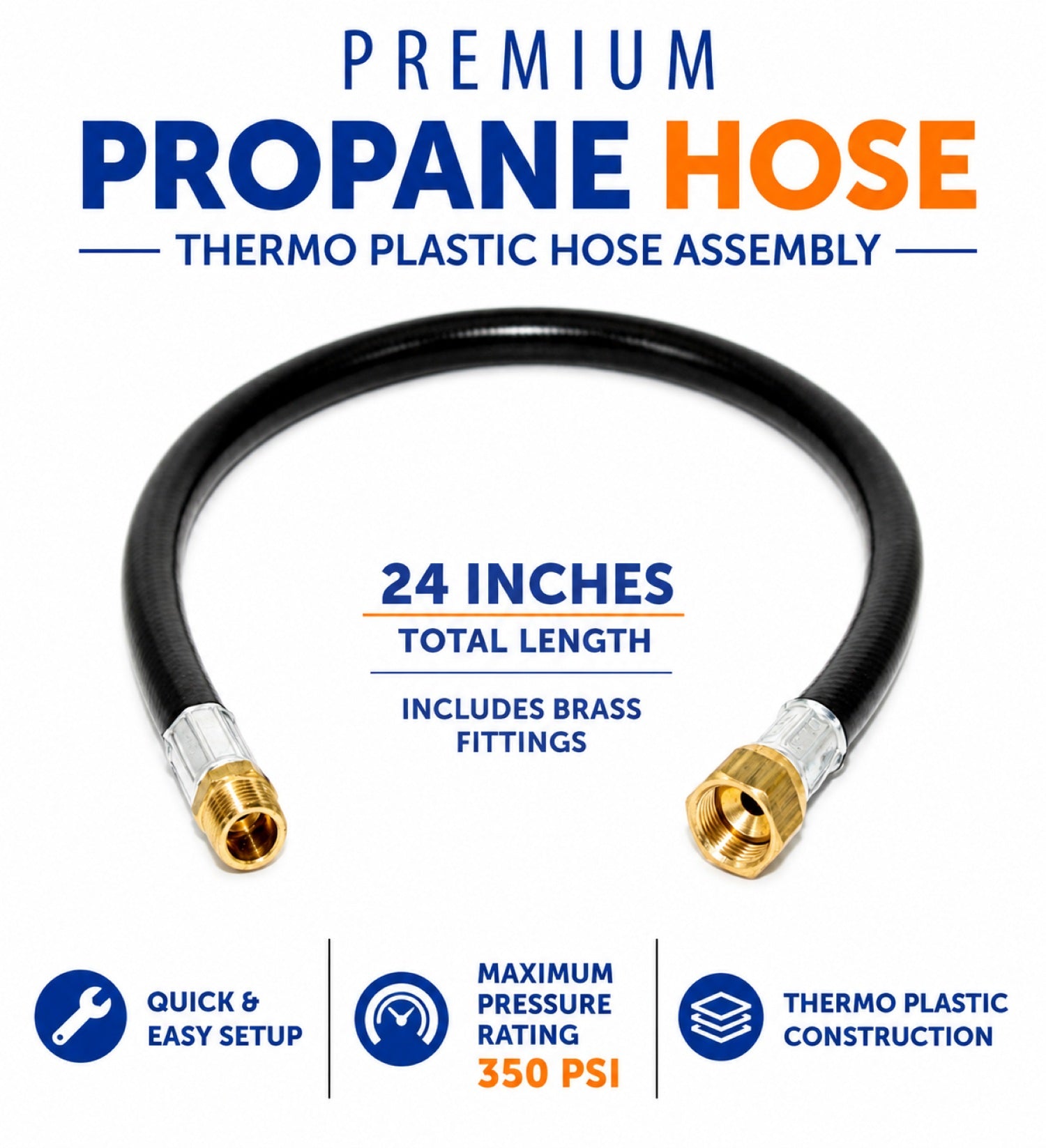 Flame King Thermo Plastic Hose Assembly for LP and Natural Gas, 24 Inch, 3/8 Inch
