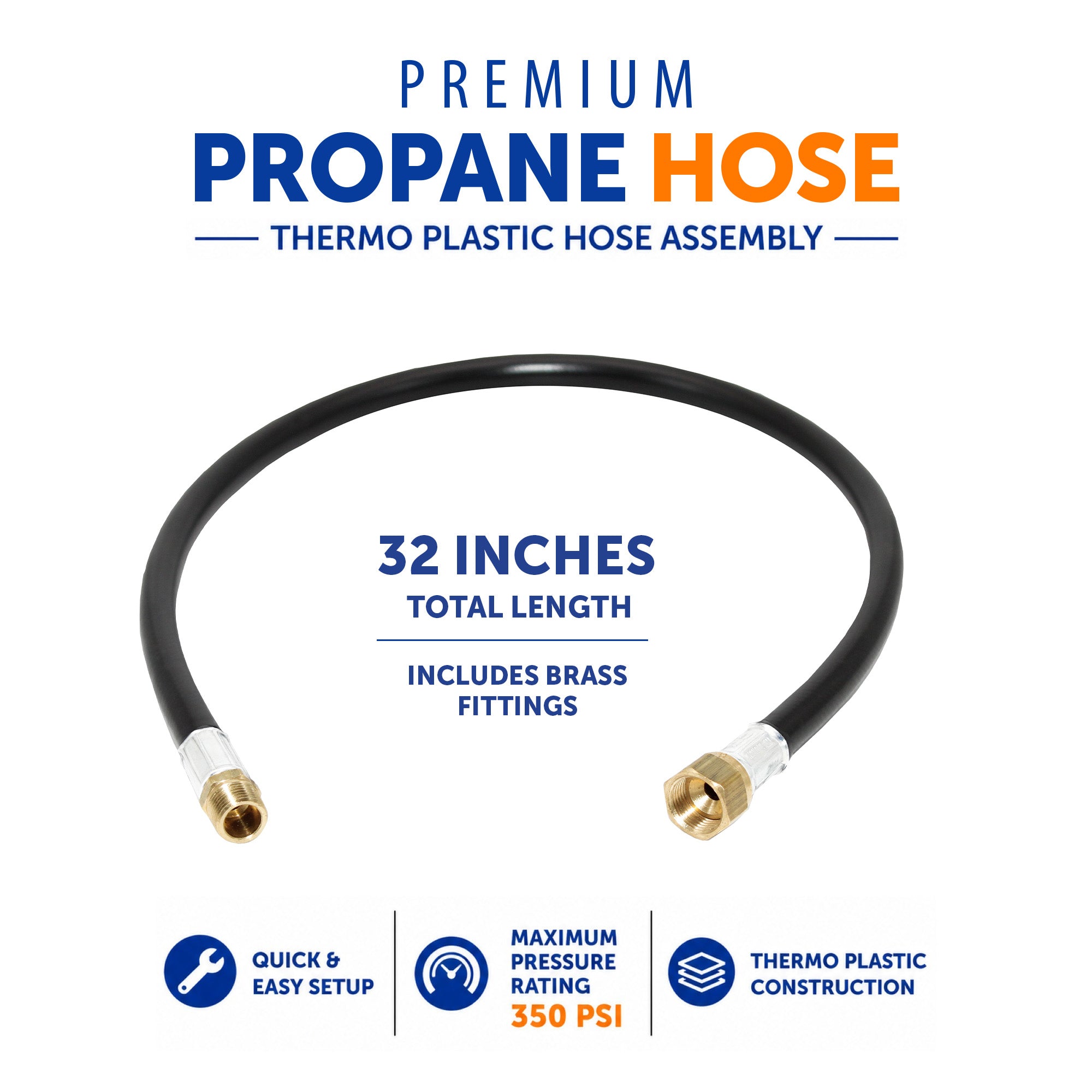 Flame King Thermo Plastic Hose Assembly for LP and Natural Gas, 32 Inch, 3/8 Inch