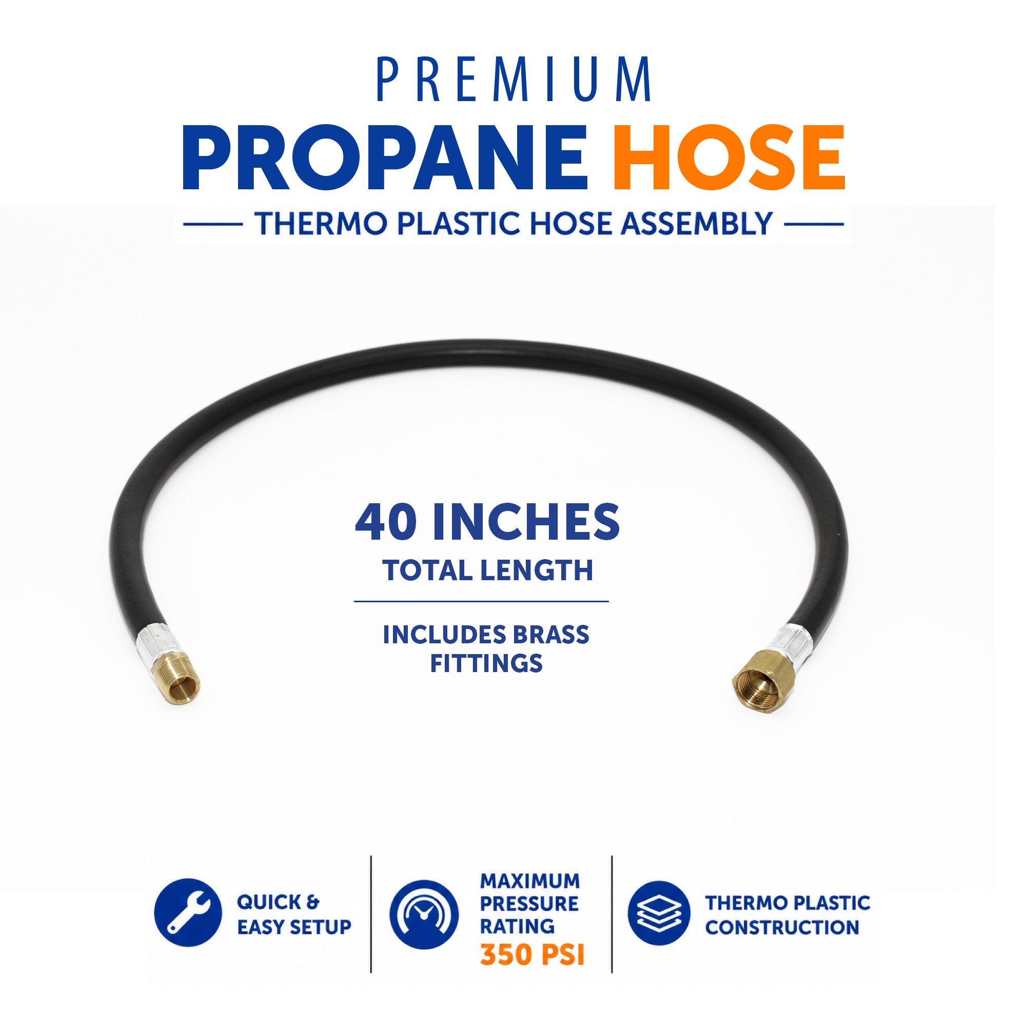 Flame King Thermo Plastic Hose Assembly for LP and Natural Gas, 40 Inch, 3/8 Inch
