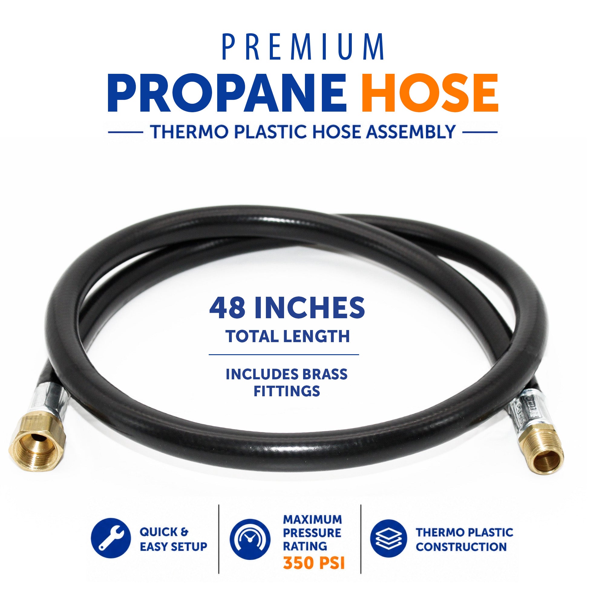 Flame King Thermo Plastic Hose Assembly for LP and Natural Gas, 48 Inch, 3/8 Inch