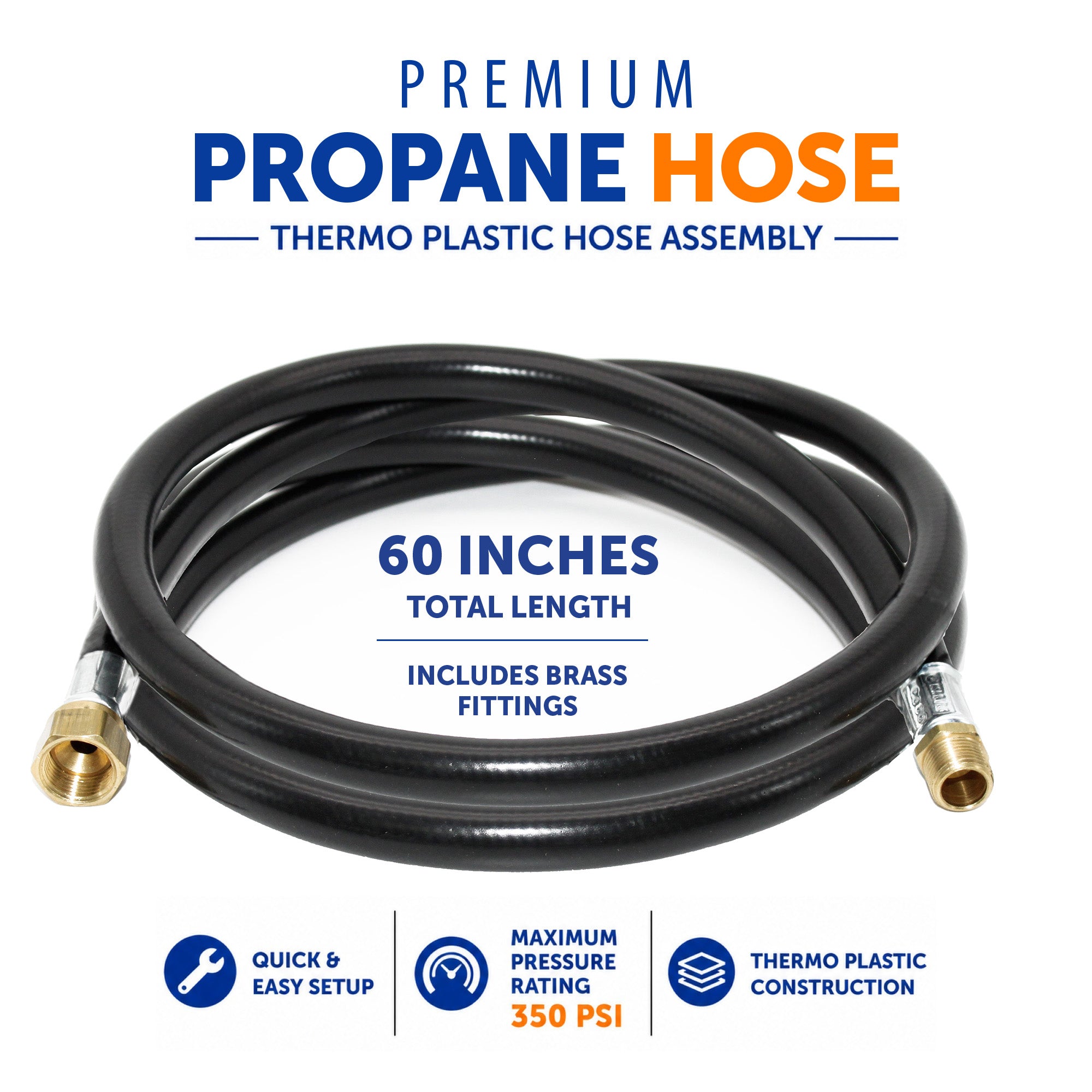 Flame King Thermo Plastic Hose Assembly for LP and Natural Gas, 60 Inch, 3/8 Inch