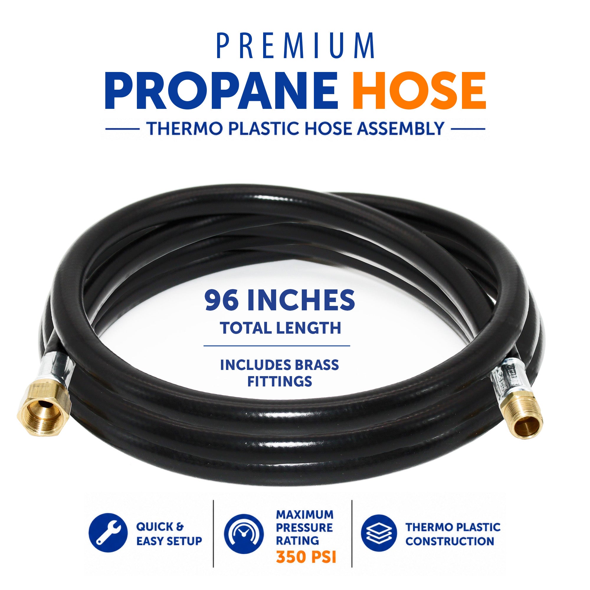 Flame King Thermo Plastic Hose Assembly for LP and Natural Gas, 96 Inch, 3/8 Inch