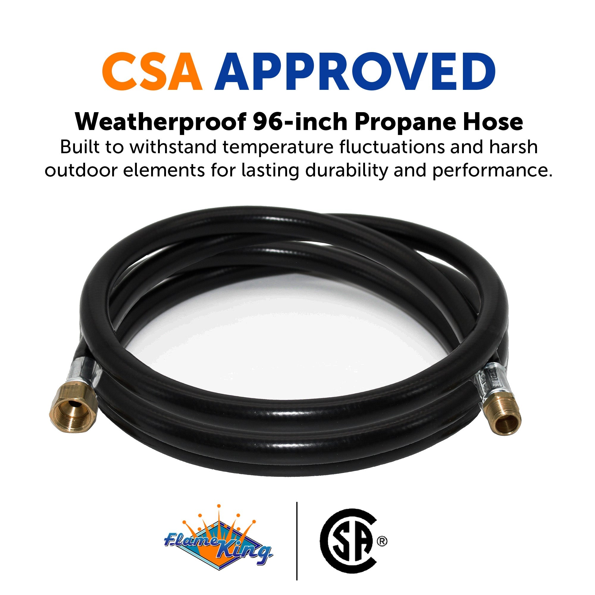 Flame King Thermo Plastic Hose Assembly for LP and Natural Gas, 96 Inch, 3/8 Inch
