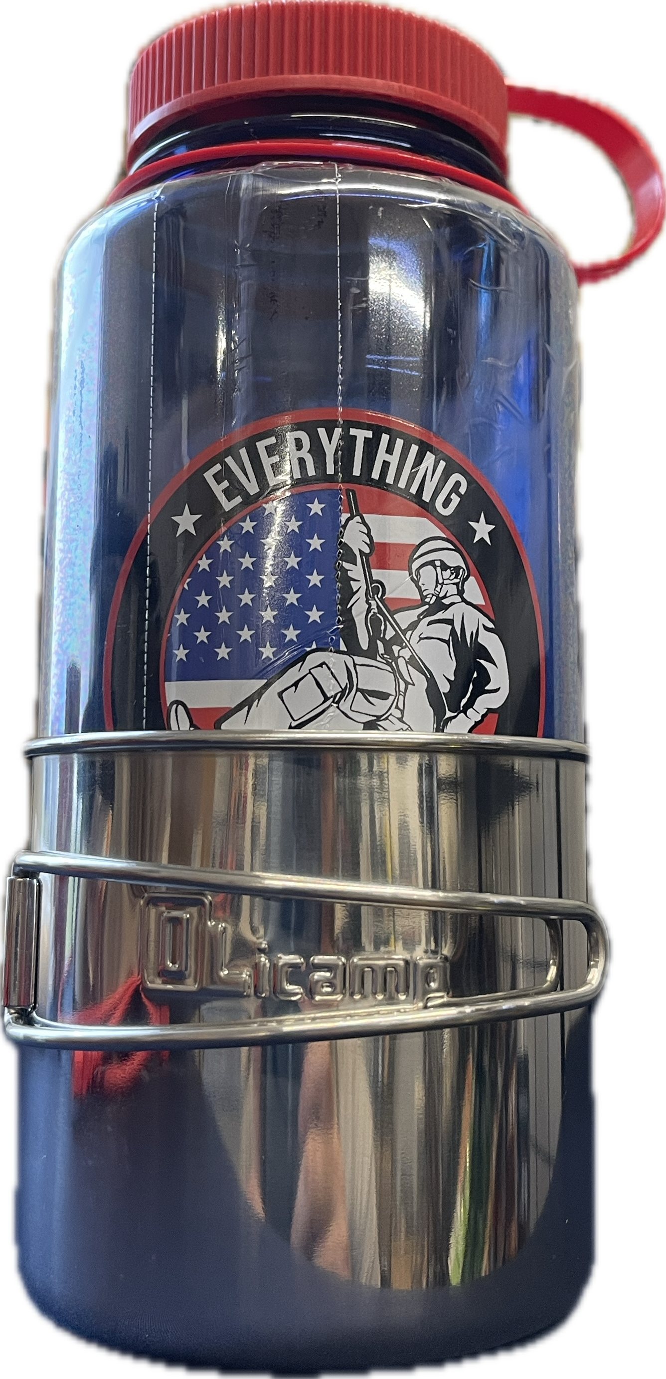 Nalgene with olicamp space saver cup “Everything Lifesaving”
