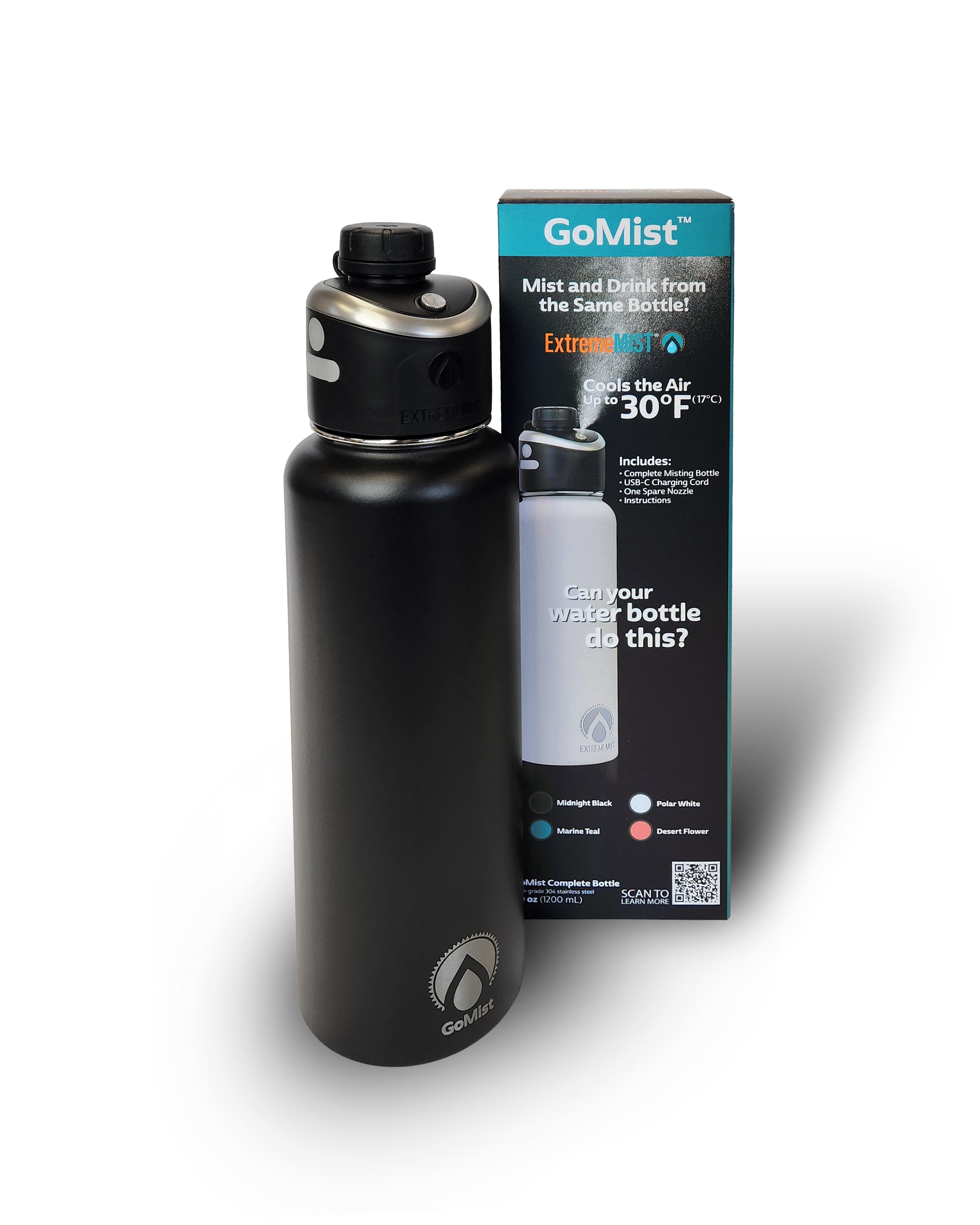 GoMist® Rechargeable Cooling Water Bottle 40oz – Portable Misting Bottle for Hiking, Sports & Outdoor Heat