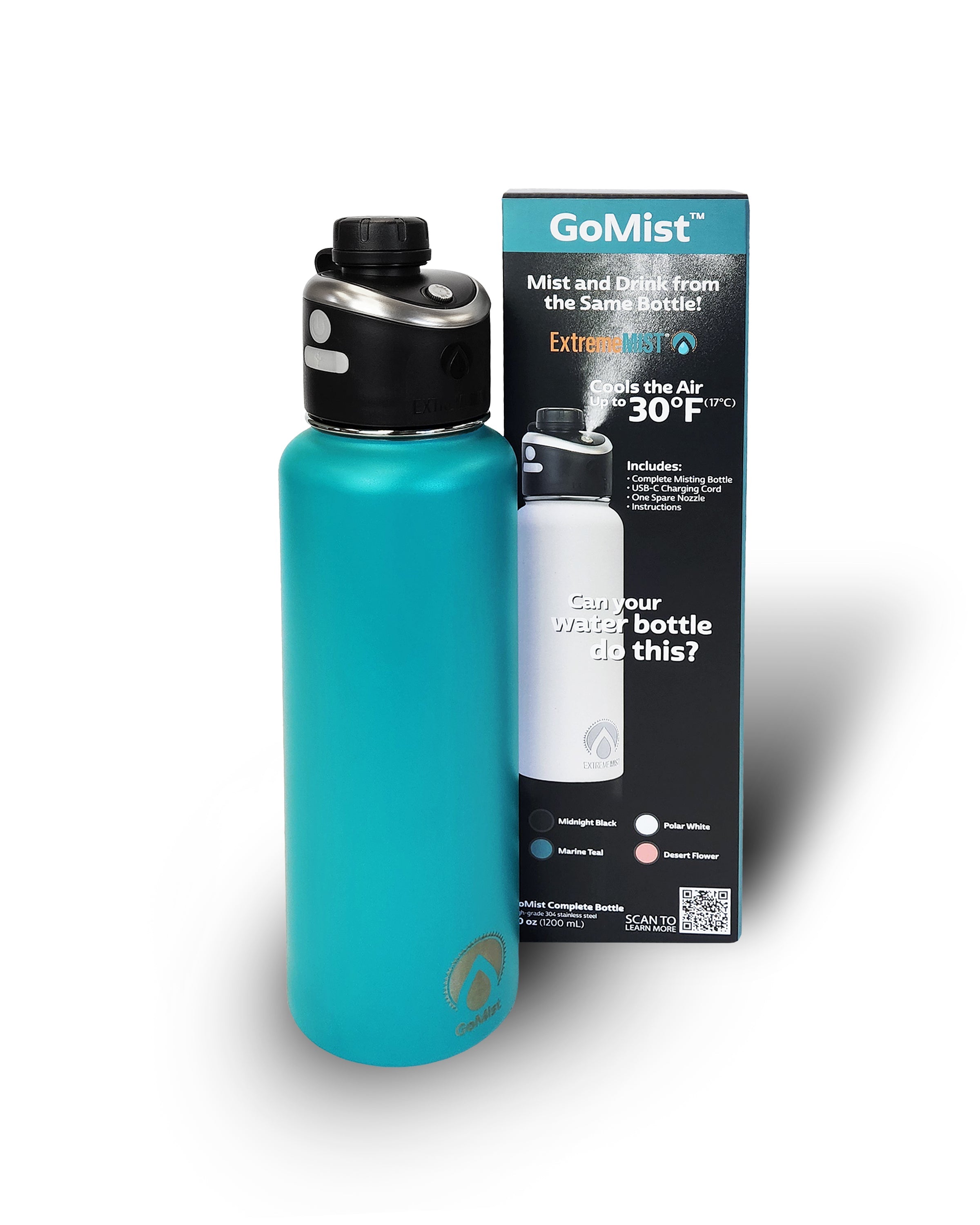 GoMist® Rechargeable Cooling Water Bottle 40oz – Portable Misting Bottle for Hiking, Sports & Outdoor Heat