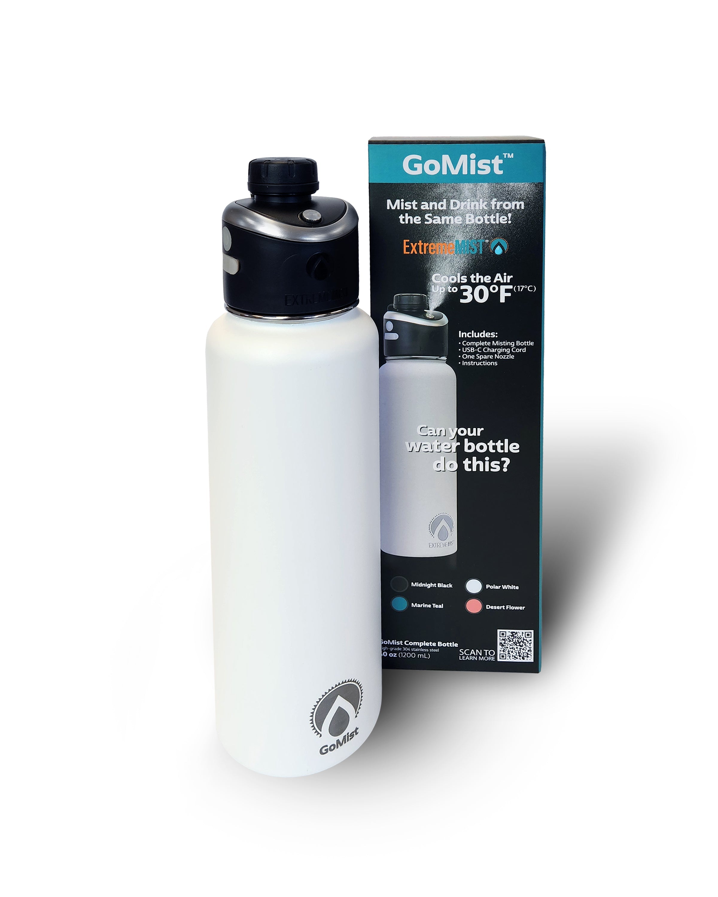 GoMist® Rechargeable Cooling Water Bottle 40oz – Portable Misting Bottle for Hiking, Sports & Outdoor Heat