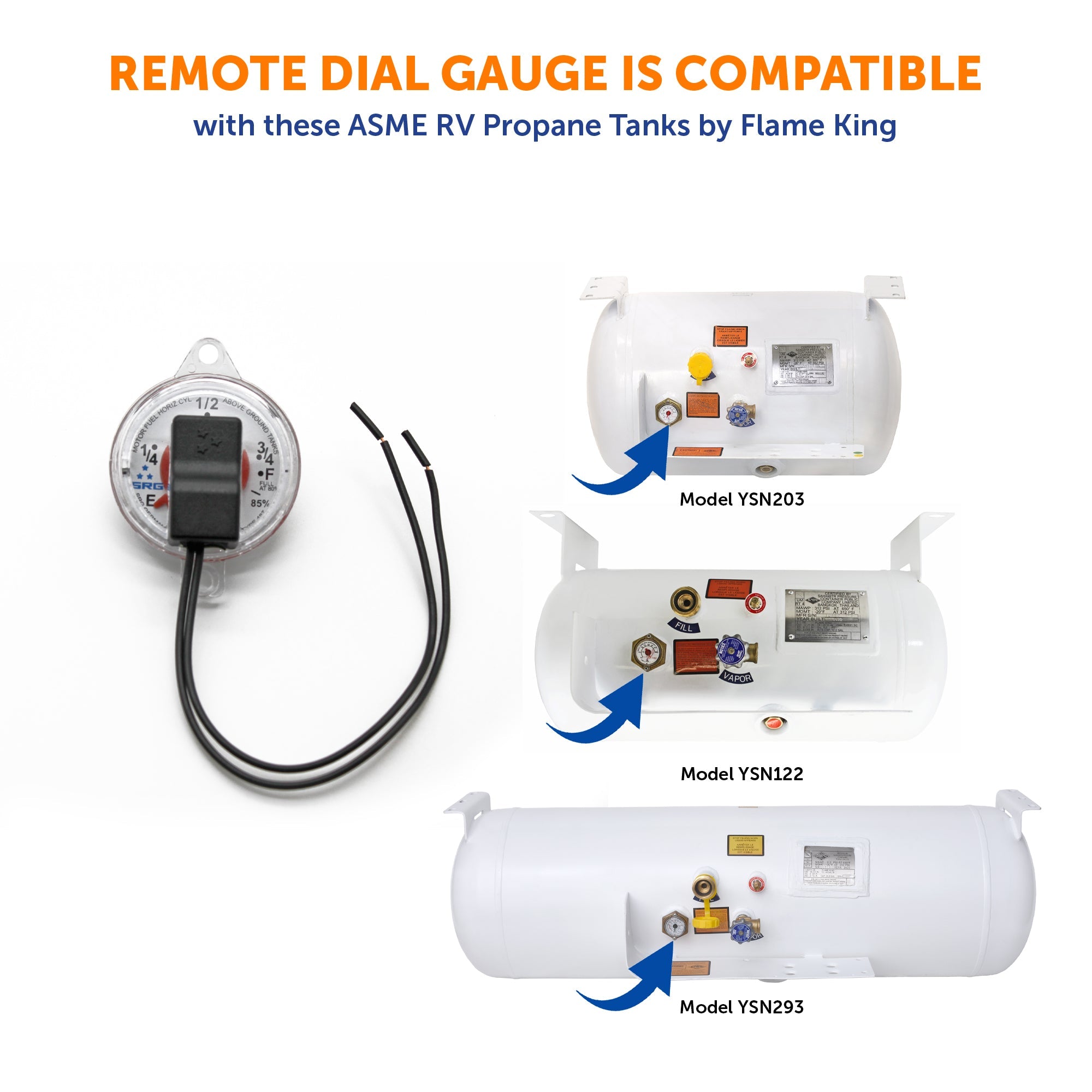 Flame King 0-90 Ohm Twin-Site Remote Dial Gauge for RV ASME Propane Tanks