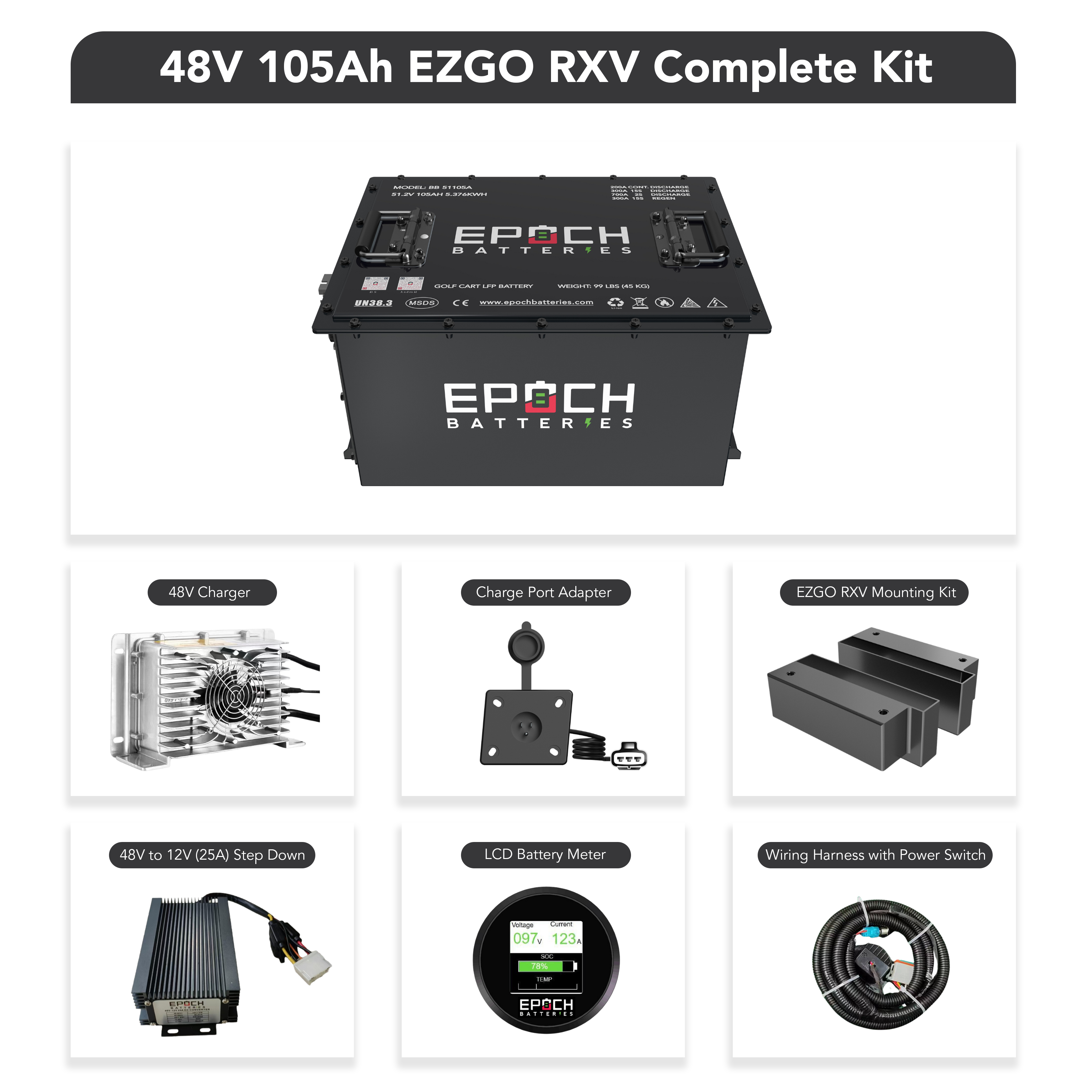 48V 105Ah Golf Cart Battery Complete Kit - Lithium (LiFePO4)
