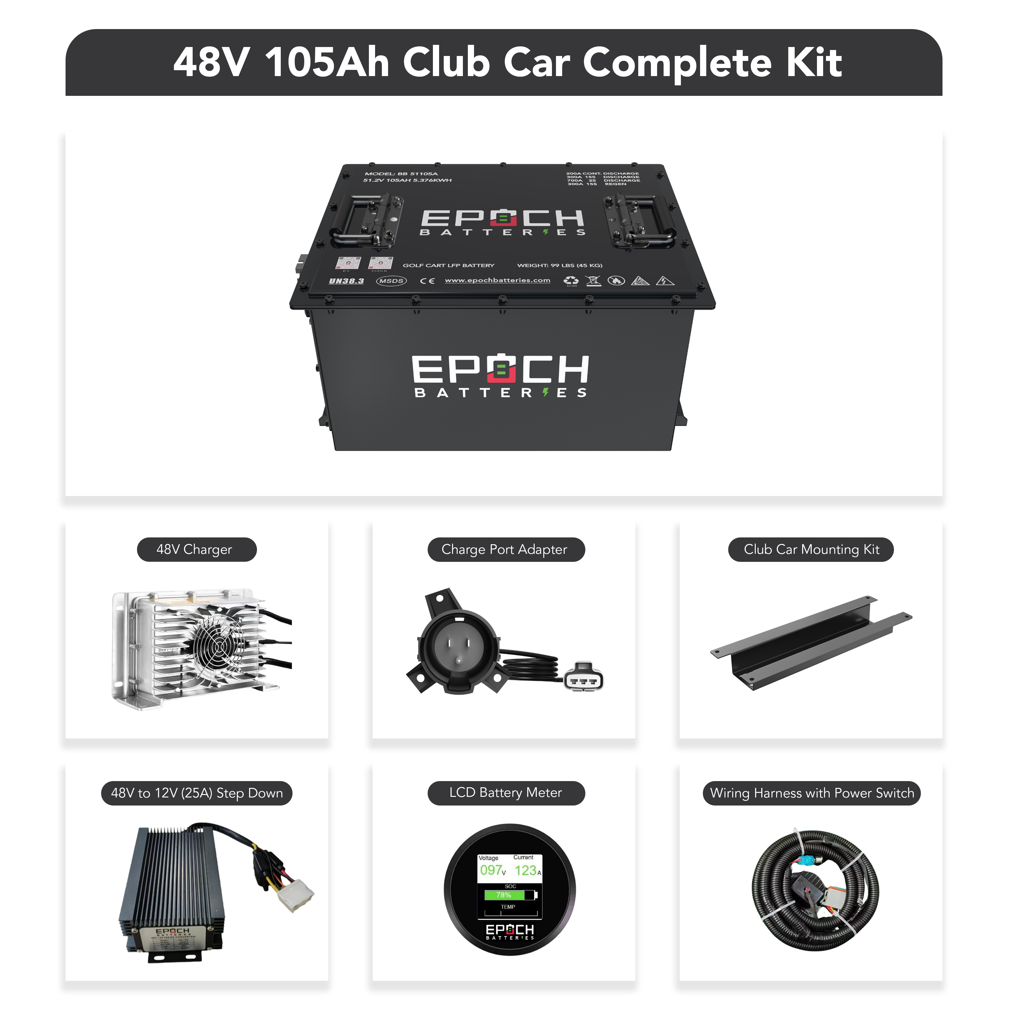 48V 105Ah Golf Cart Battery Complete Kit - Lithium (LiFePO4)