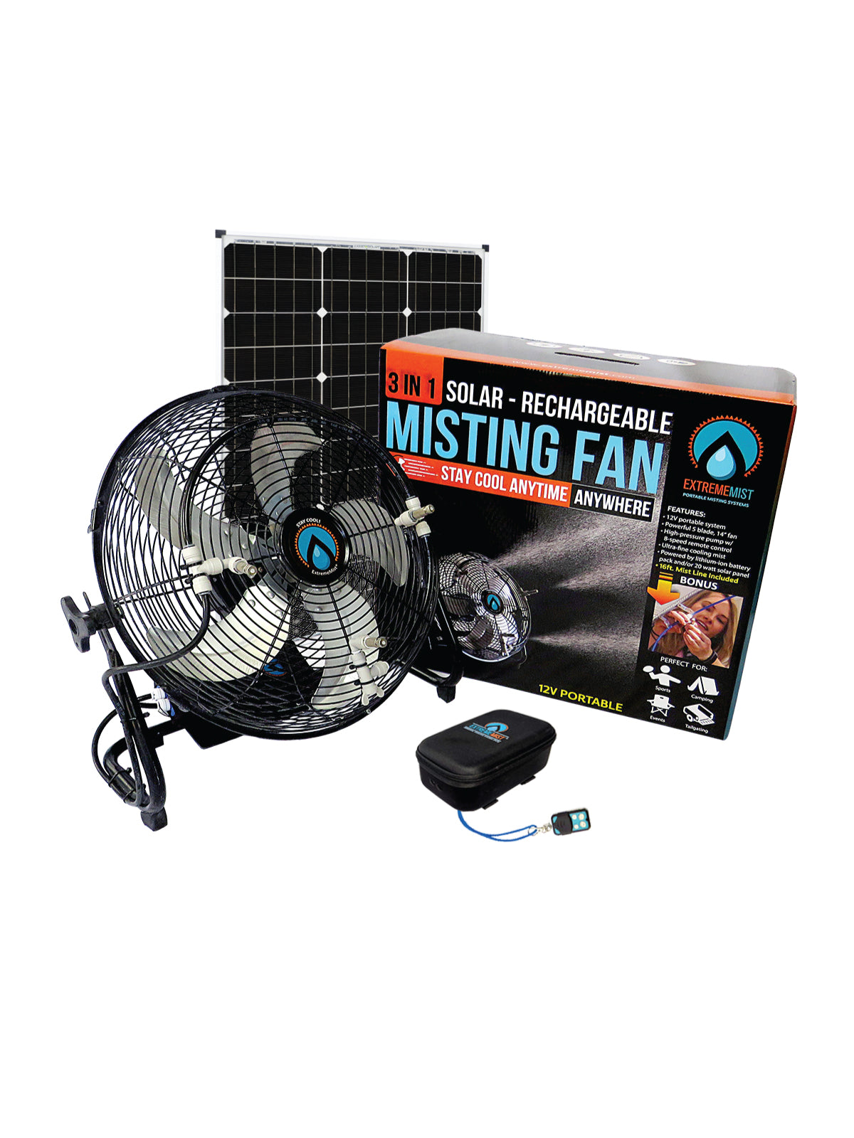 270 PSI Solar Rechargeable Pro Misting Fan – Portable Outdoor Cooling Fan with 16ft Mist Line Attachment