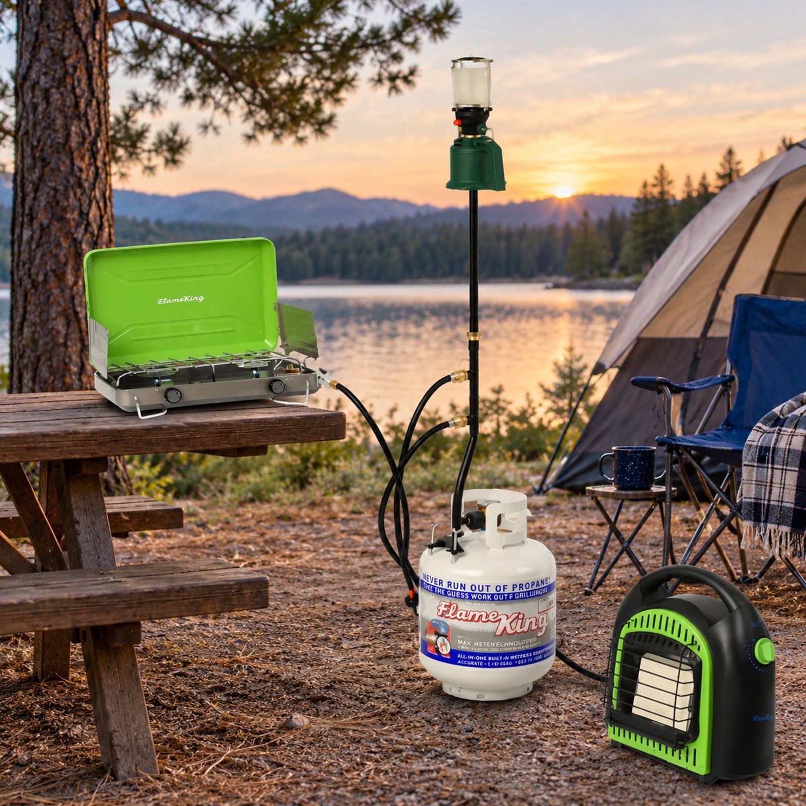 Flame King 3 Outlets Adapter 20 to 1LB Propane Tank Distribution Post Pole Tree Stem Stand