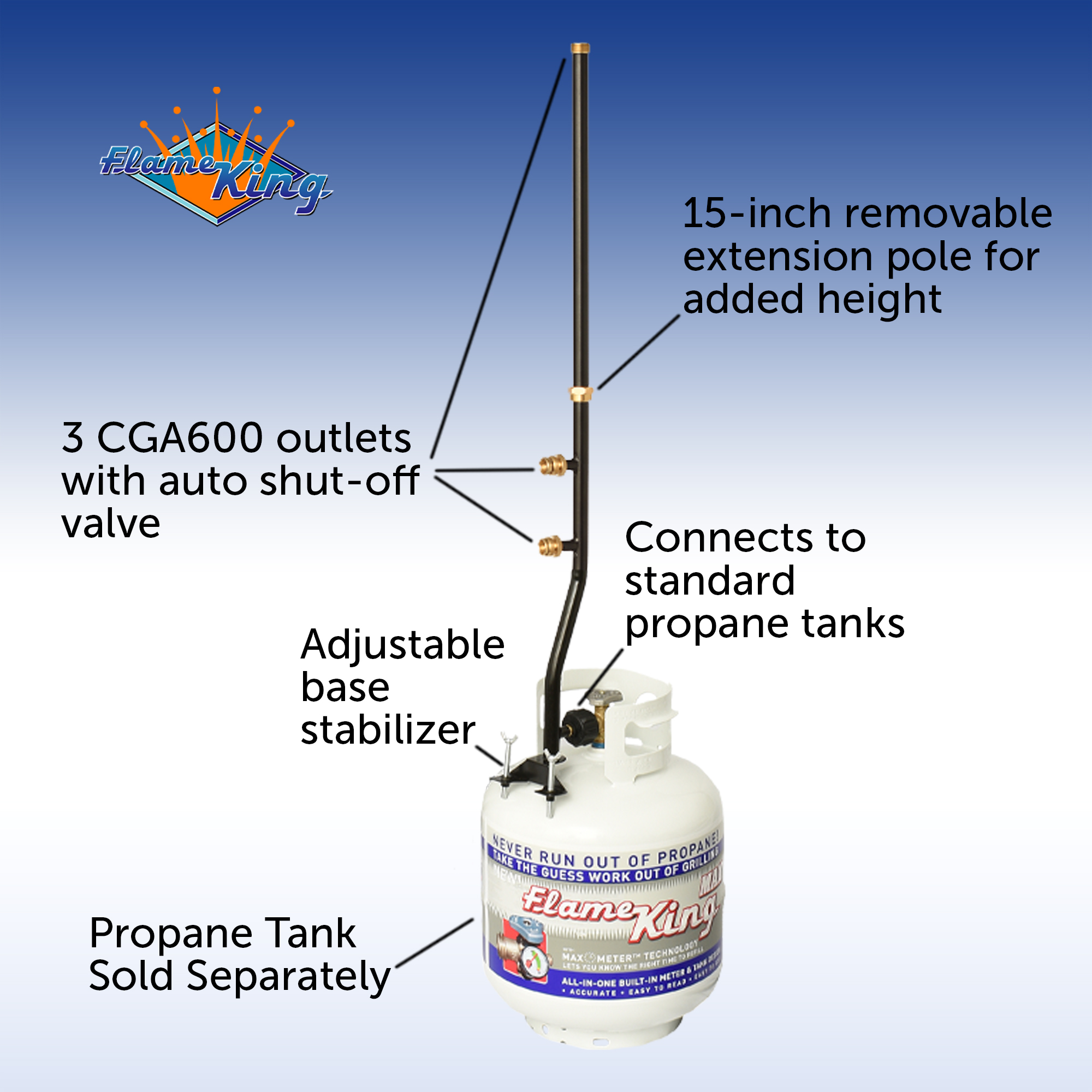Flame King 3 Outlets Adapter 20 to 1LB Propane Tank Distribution Post Pole Tree Stem Stand