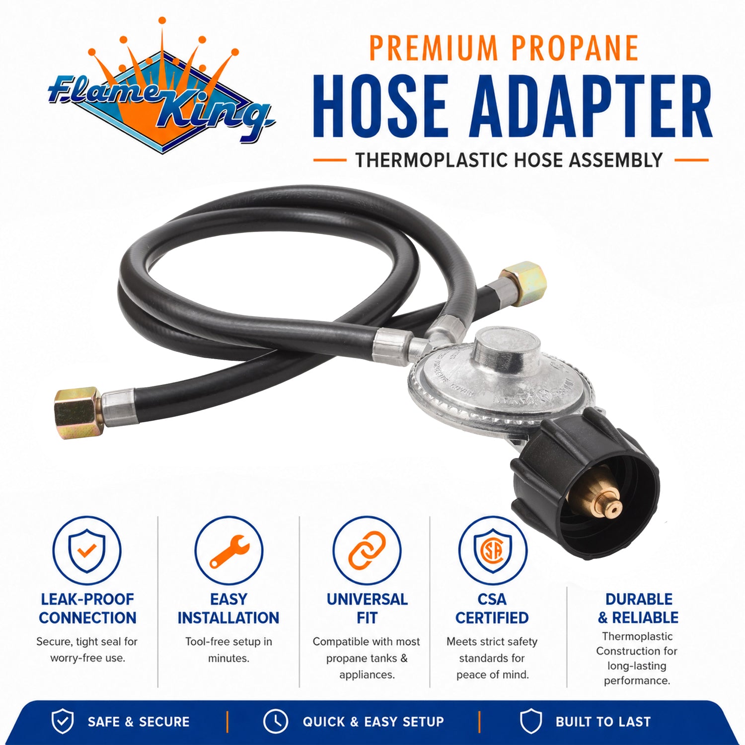 Flame King Hose and Regulator for Grills with Side Burner, 24 inches