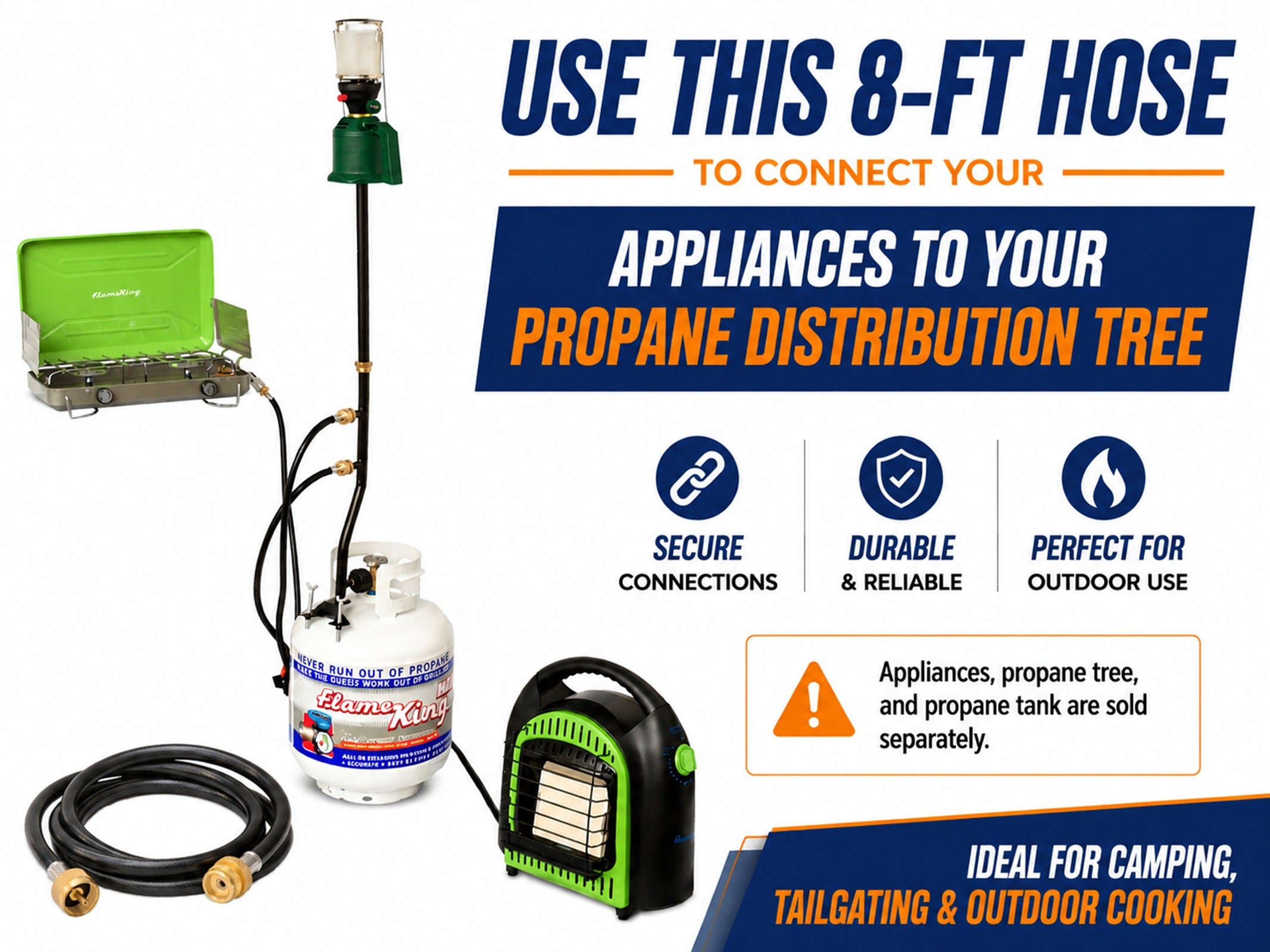 Flame King 8 Ft 1 Pound Propane Tank Gas Hose Adapter Extension