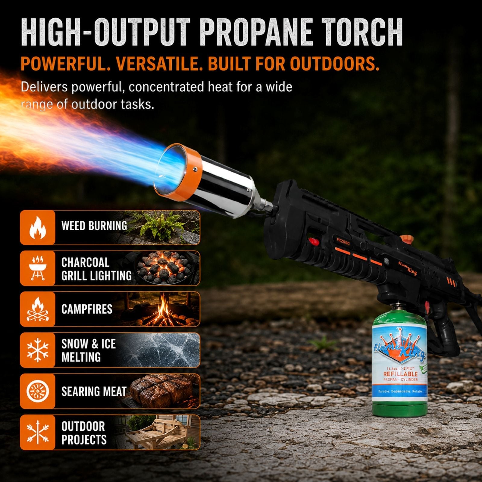 Flame King BlazeTac FK2000 Propane Torch Gun Weed Burner, Trigger Ignition