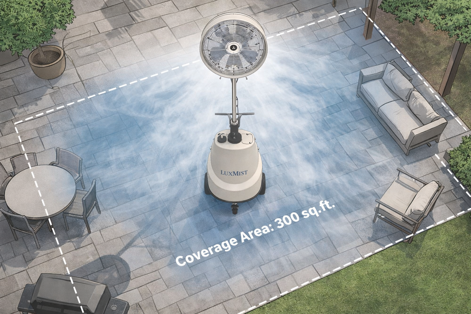 LUXMIST 24″ Commercial Portable Misting Fan with 16-Gallon Tank – Industrial Outdoor Cooling System