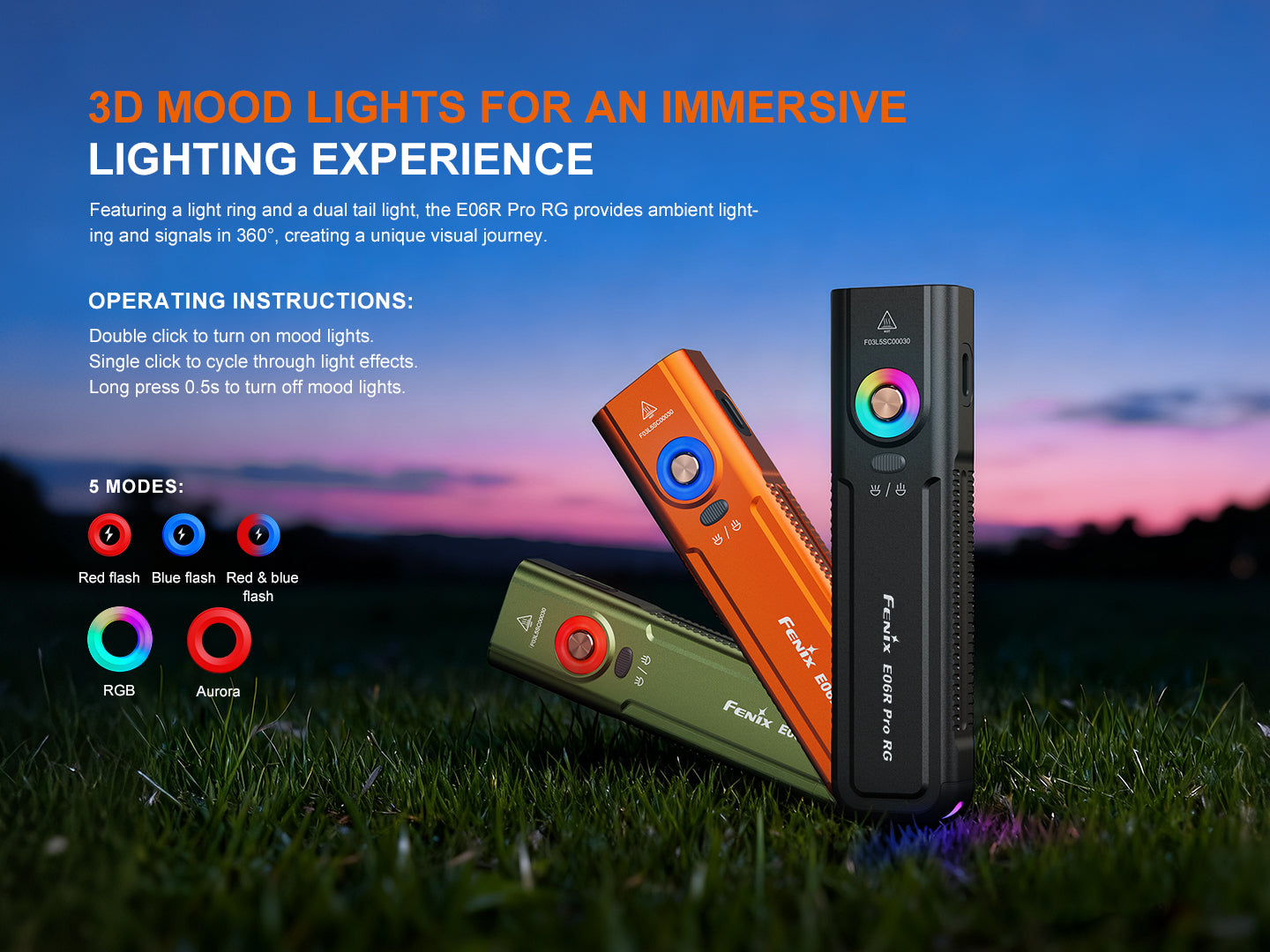 Fenix E06R Pro RG 1600 Lumen USB-C Rechargeable EDC Flashlight with Red Light and Green Laser
