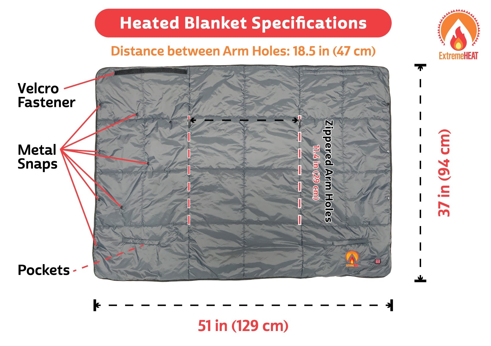 Heated Camping Blanket and Wearable Poncho with 10,000 mAh Battery, Portable Rechargeable Electric Throw for Camping, Stadiums, RV and Emergency Use, by ExtremeMist