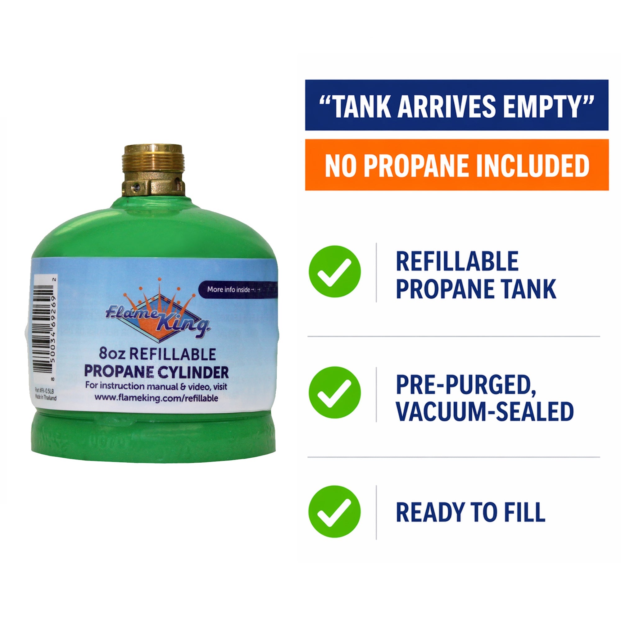 Flame King Eco Friendly Sustainable 8oz 1/2lb Refillable Propane Tank LP Cylinder
