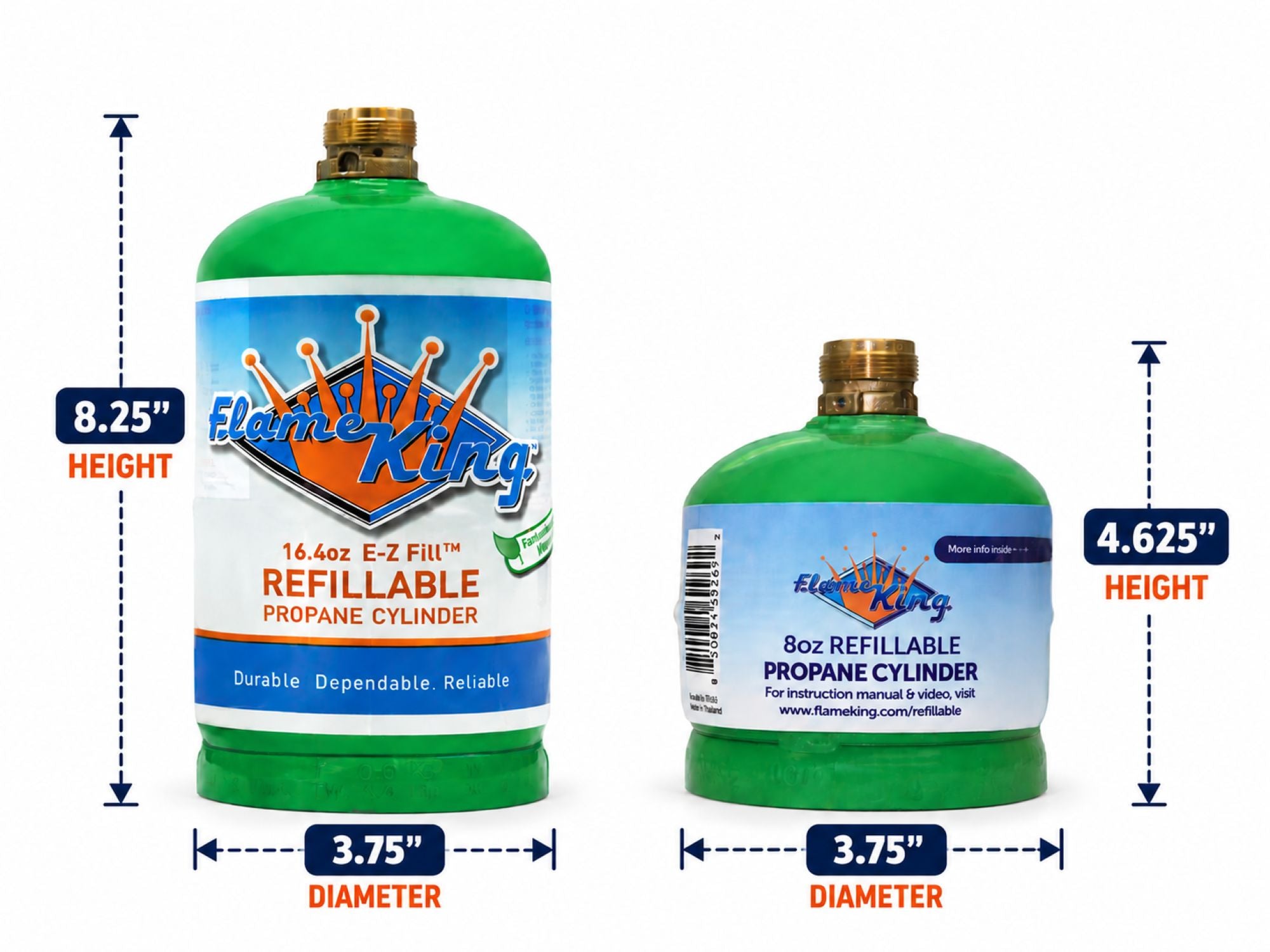 Flame King 2 Packs Eco Friendly Sustainable 8oz 1/2lb Refillable Propane Tank LP Cylinder