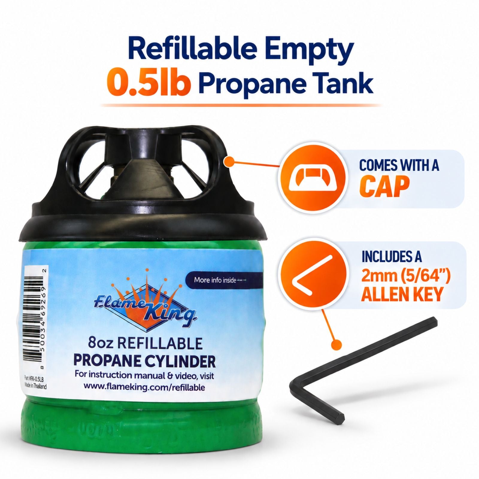 Flame King Eco Friendly Sustainable 8oz 1/2lb Refillable Propane Tank LP Cylinder