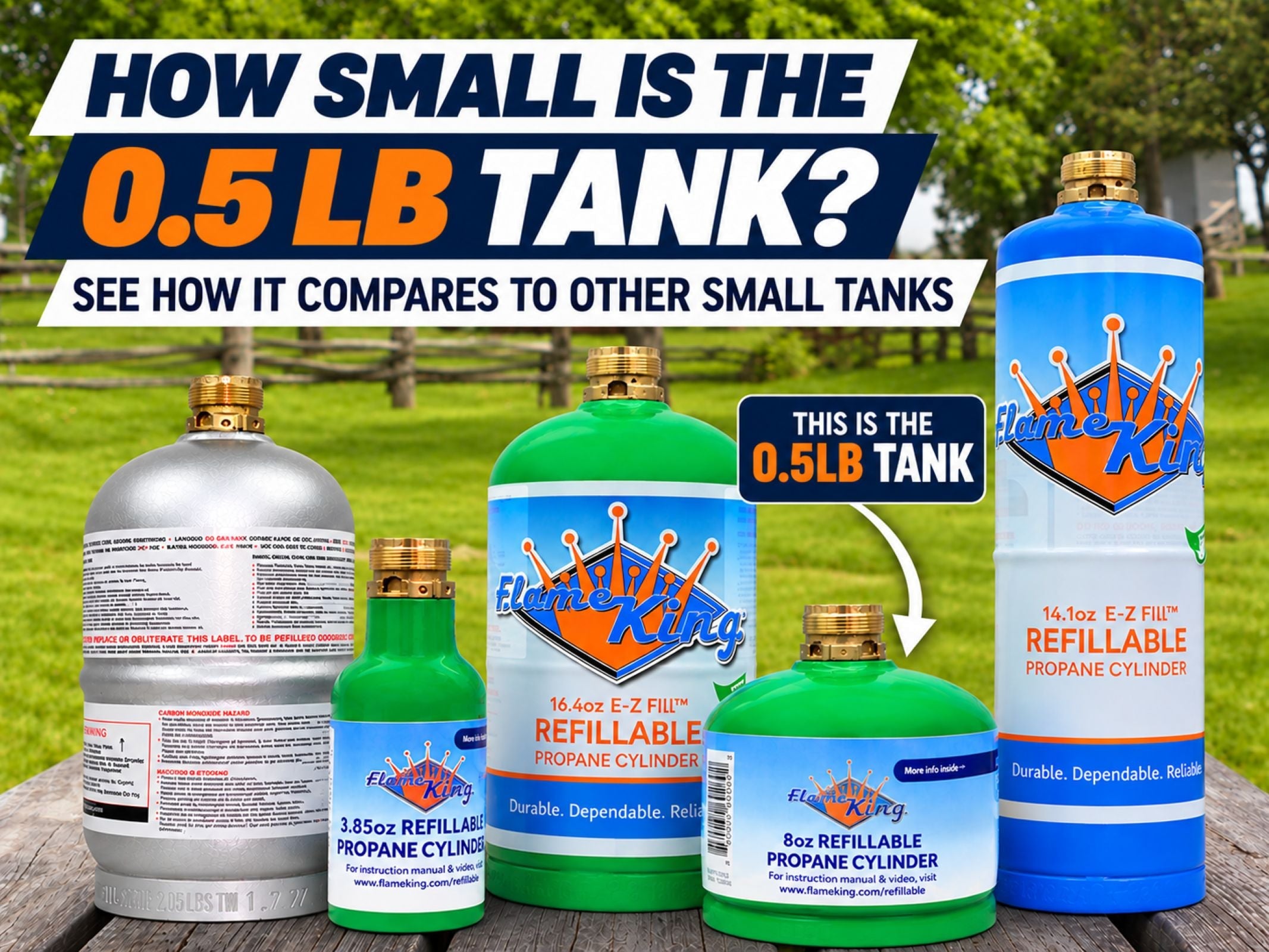 Flame King Eco Friendly Sustainable 8oz 1/2lb Refillable Propane Tank LP Cylinder