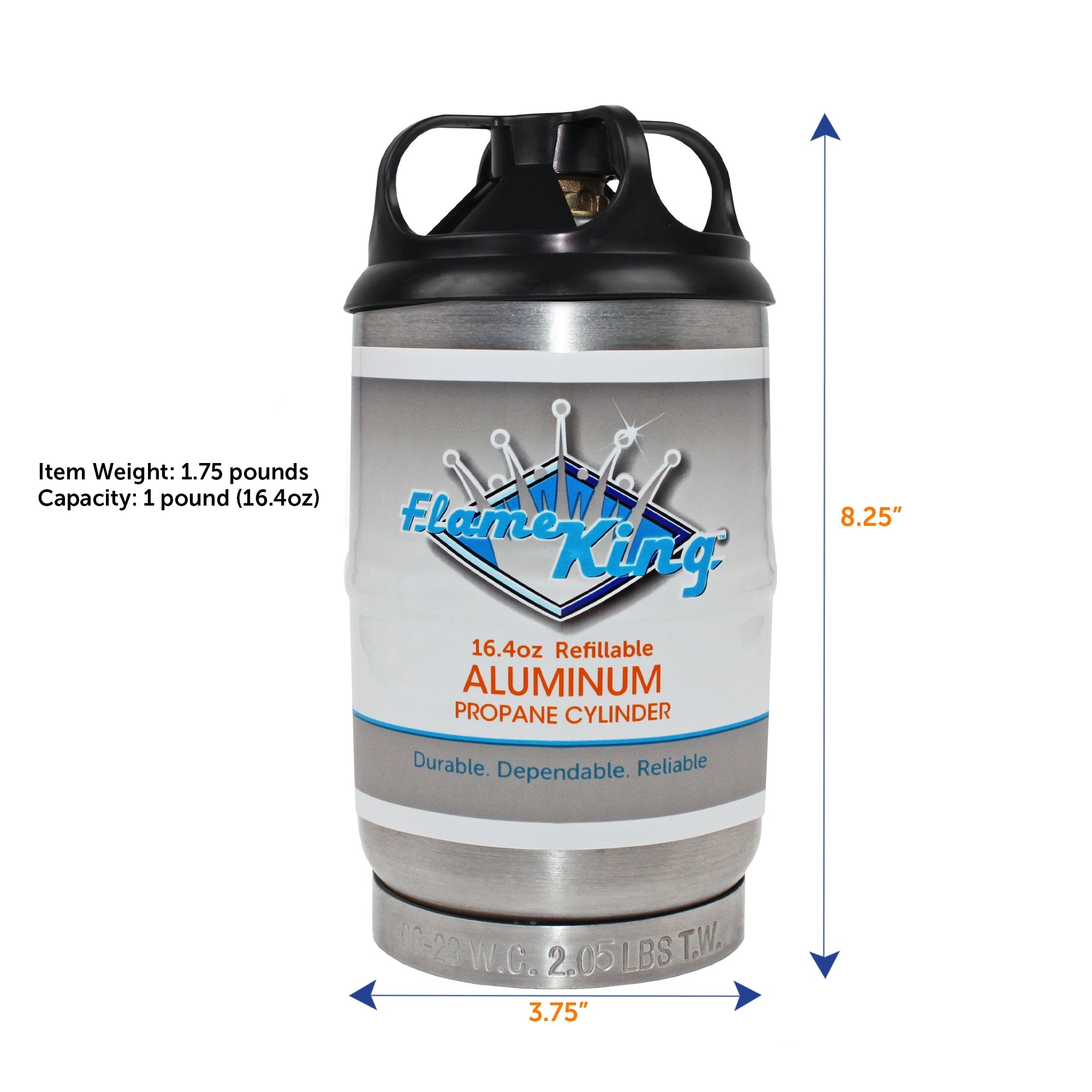 Flame King 1lb Aluminum Refillable Propane Tank LP Cylinder - 2 Pack Eco Friendly Sustainable Tank