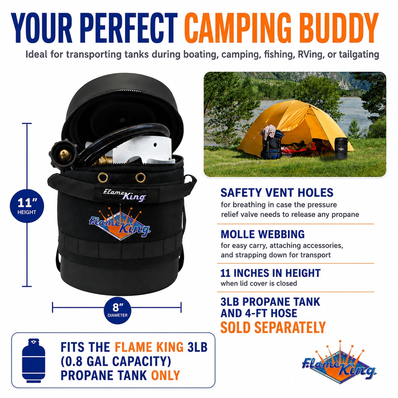 Flame King Propane Gas Hauler for 3lb (0.8gal) Propane Tank Insulated Protective Carry Case