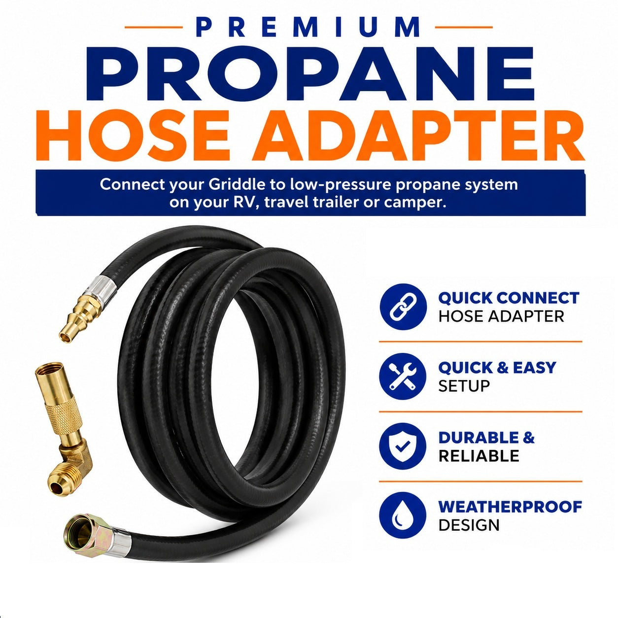 Flame King 12ft RV Quick Connect Hose Adapter for 17" or 22" Griddle