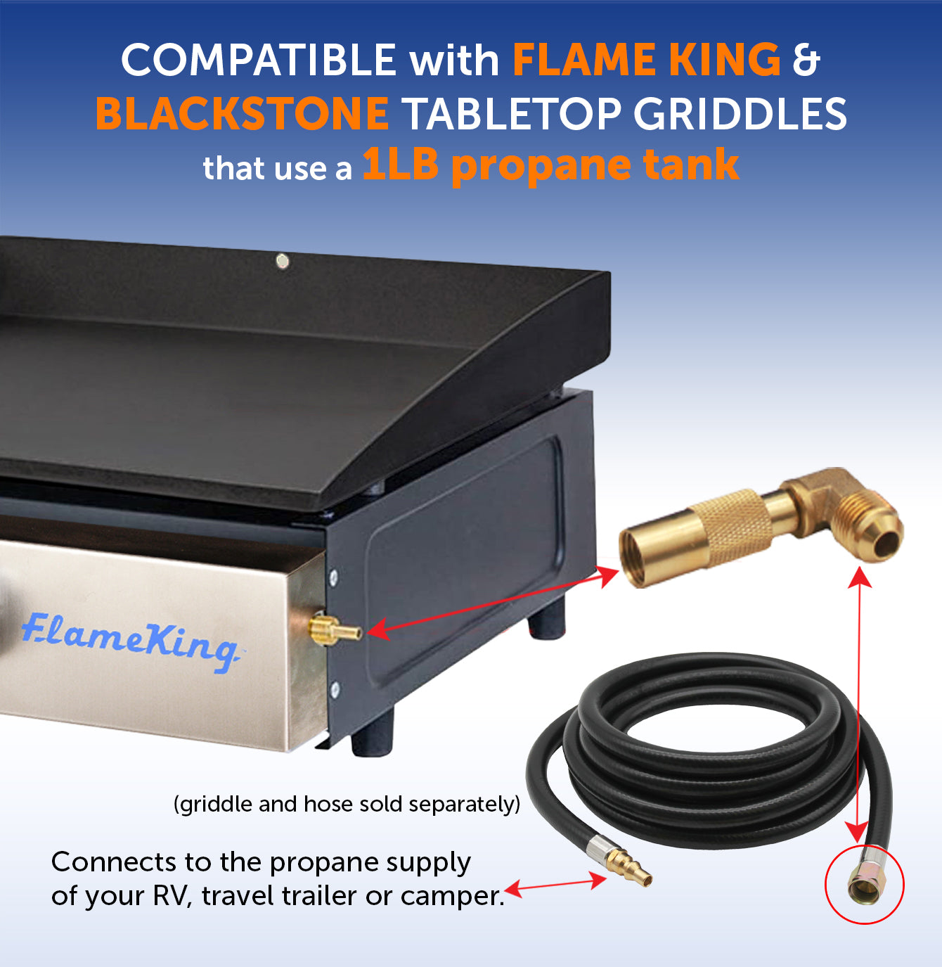 Flame King Elbow Adapter with 3/8" Male Flare for 17" or 22" Griddle