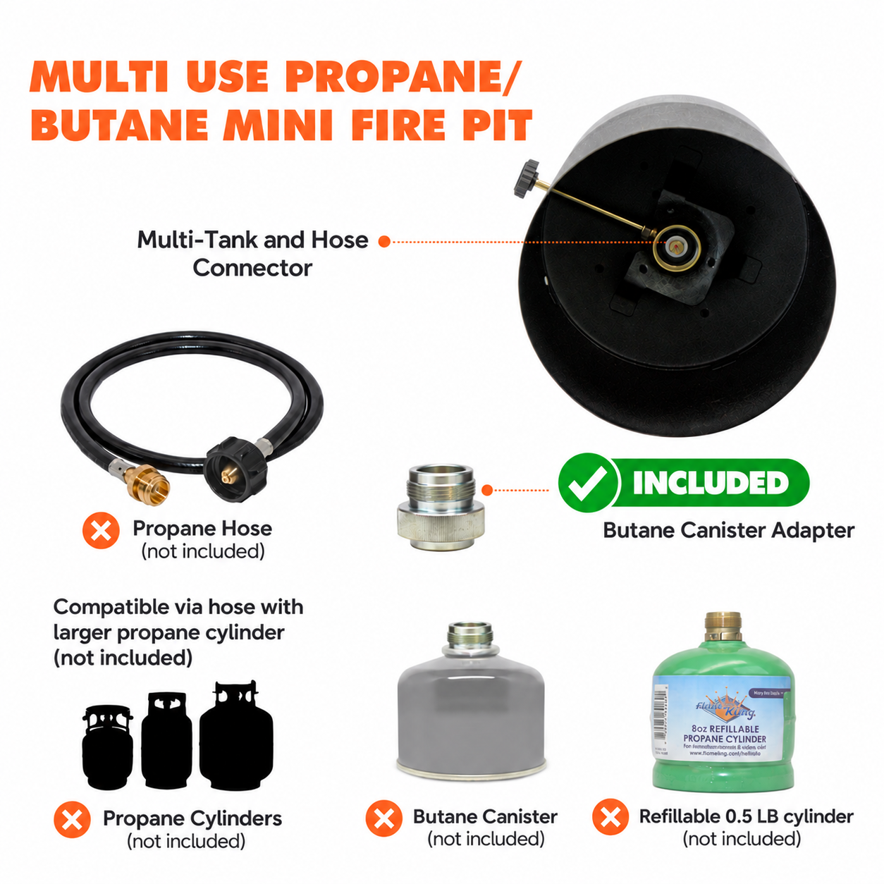 Flame King Smokeless Portable Mini Tabletop Fire Pit Dual Fuel Propane and Butane