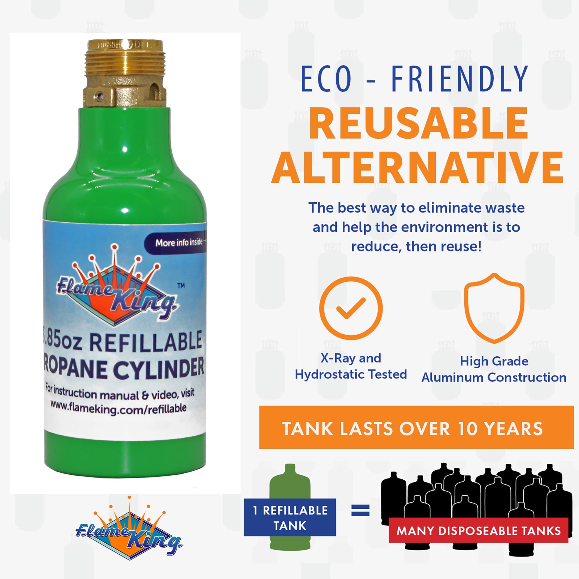 Flame King 1/4 lb Refillable Mini Propane Tank Cylinder - 2-Pack Eco Friendly Tank