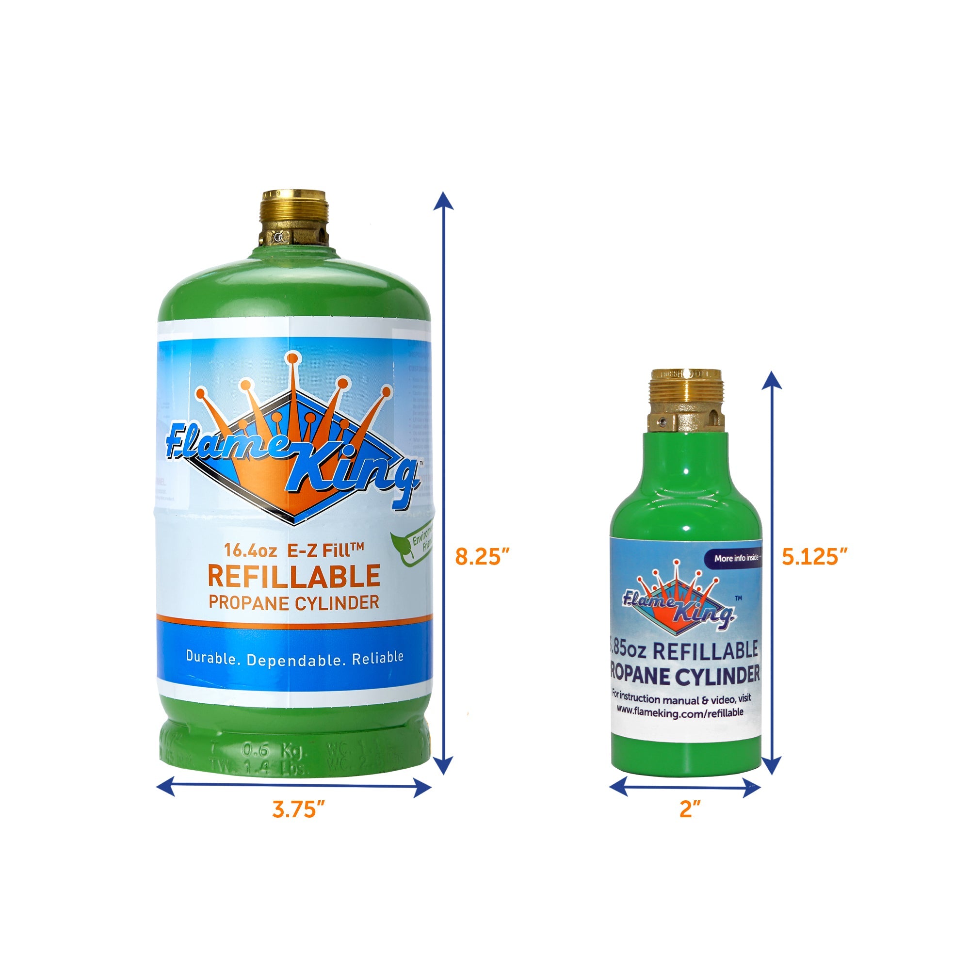 Flame King 1/4 lb Refillable Mini Propane Tank Cylinder - 2-Pack Eco Friendly Tank