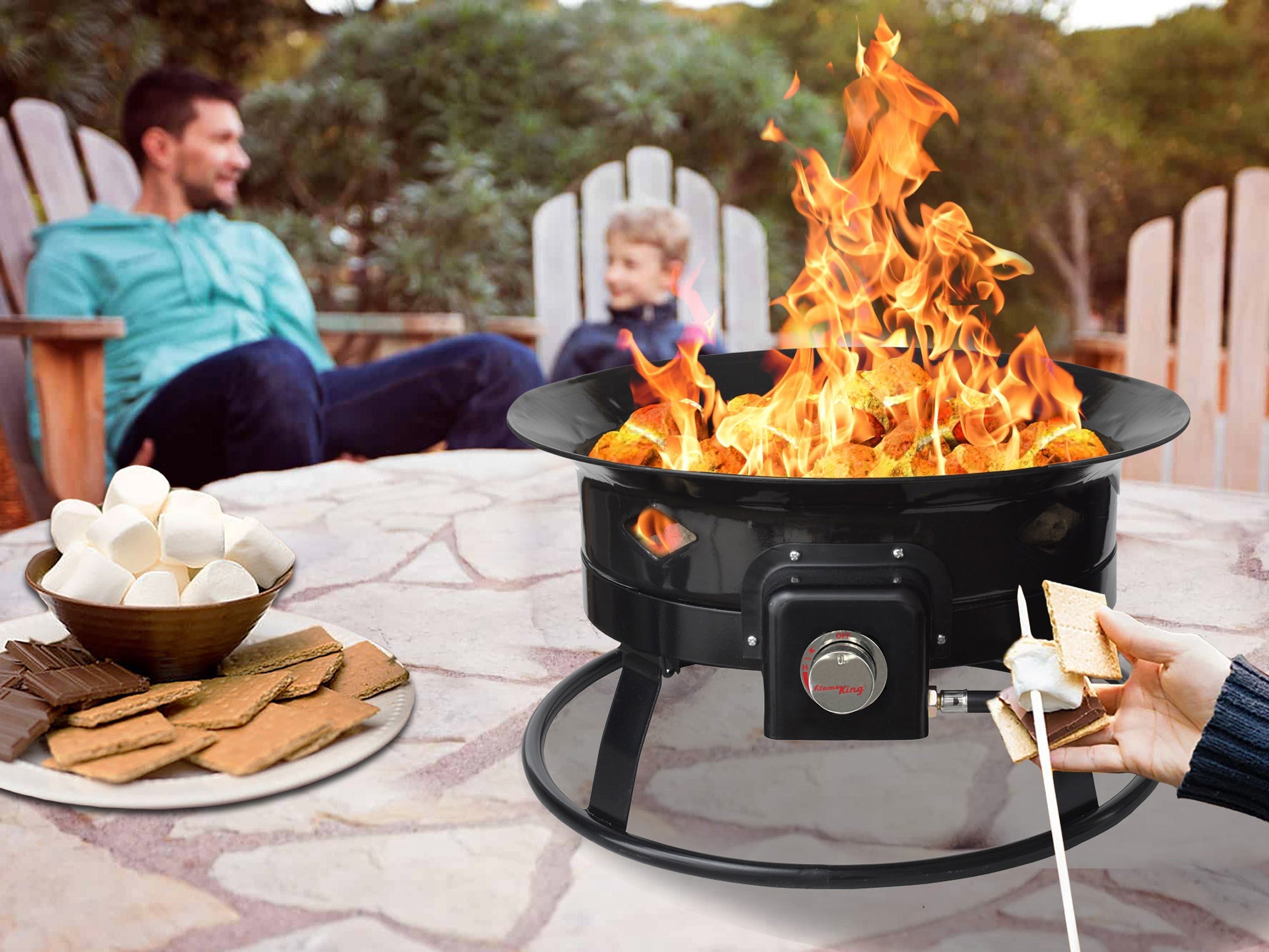 Flame King Outdoor Portable Propane Gas 19″ Fire Pit Bowl with Self Igniter Cover Carry Straps
