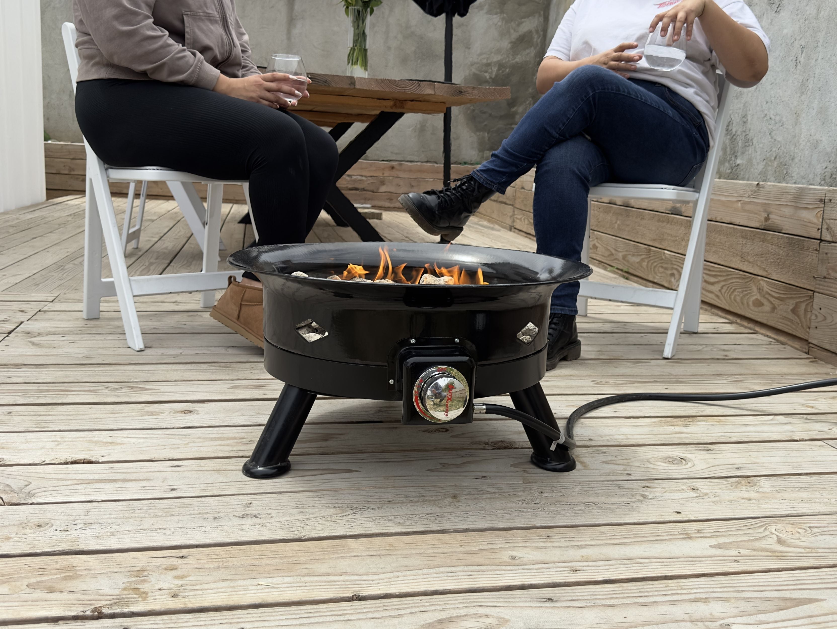 Flame King Outdoor Portable Propane Gas 24" Fire Pit Bowl with Self Igniter Cover Carry Straps