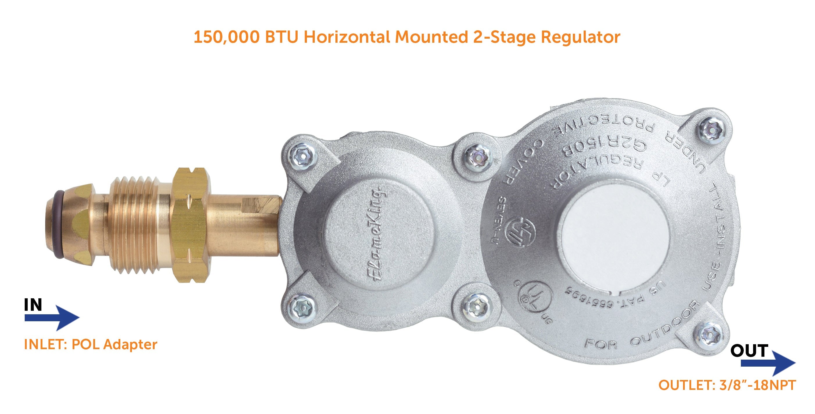 Flame King 2-Stage 150,000 BTU Propane LP Horizontal Super Compact Regulator