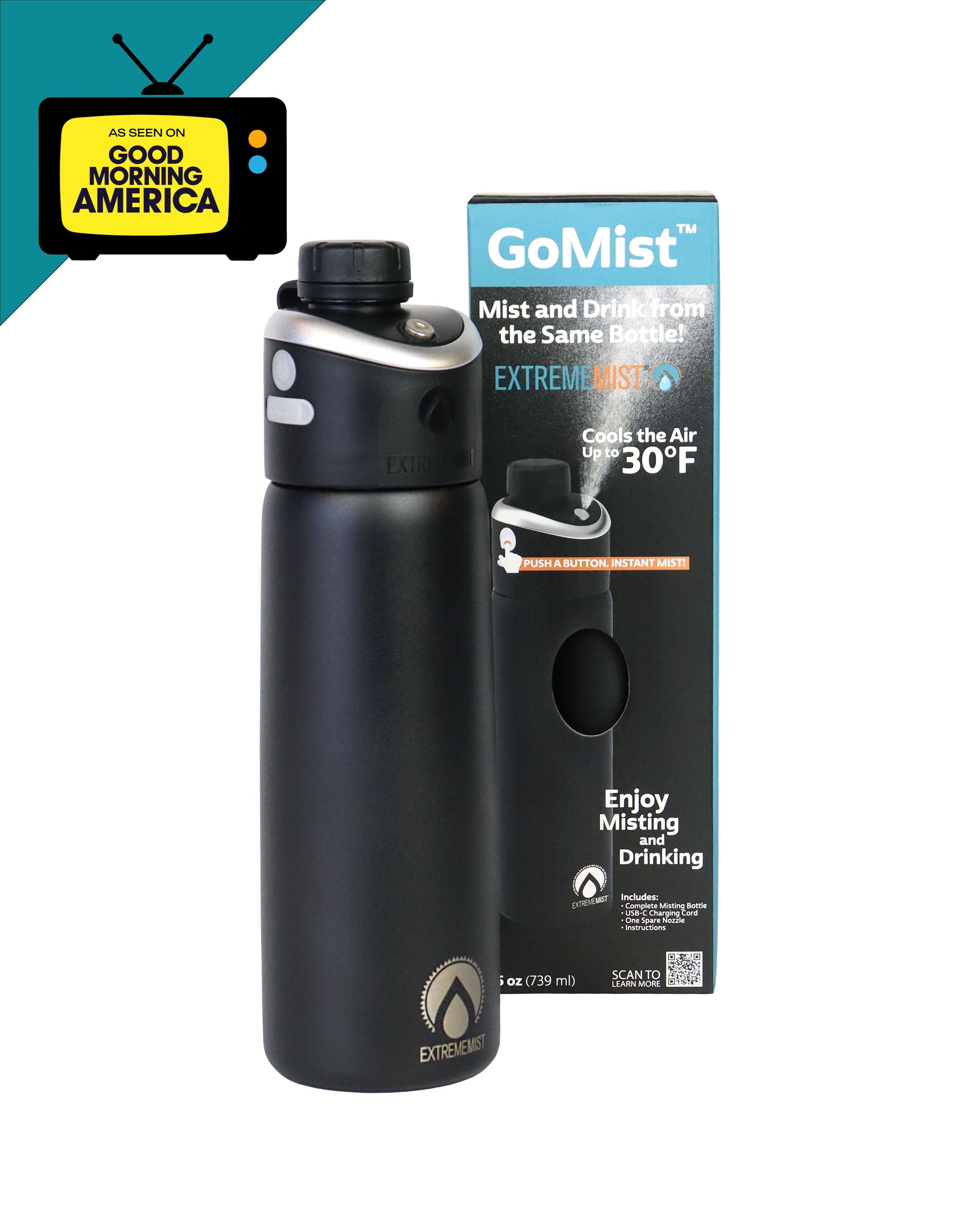 GoMist® 25oz Rechargeable Misting Water Bottle – Insulated Personal Cooling & Hydration Bottle for Outdoor Adventures