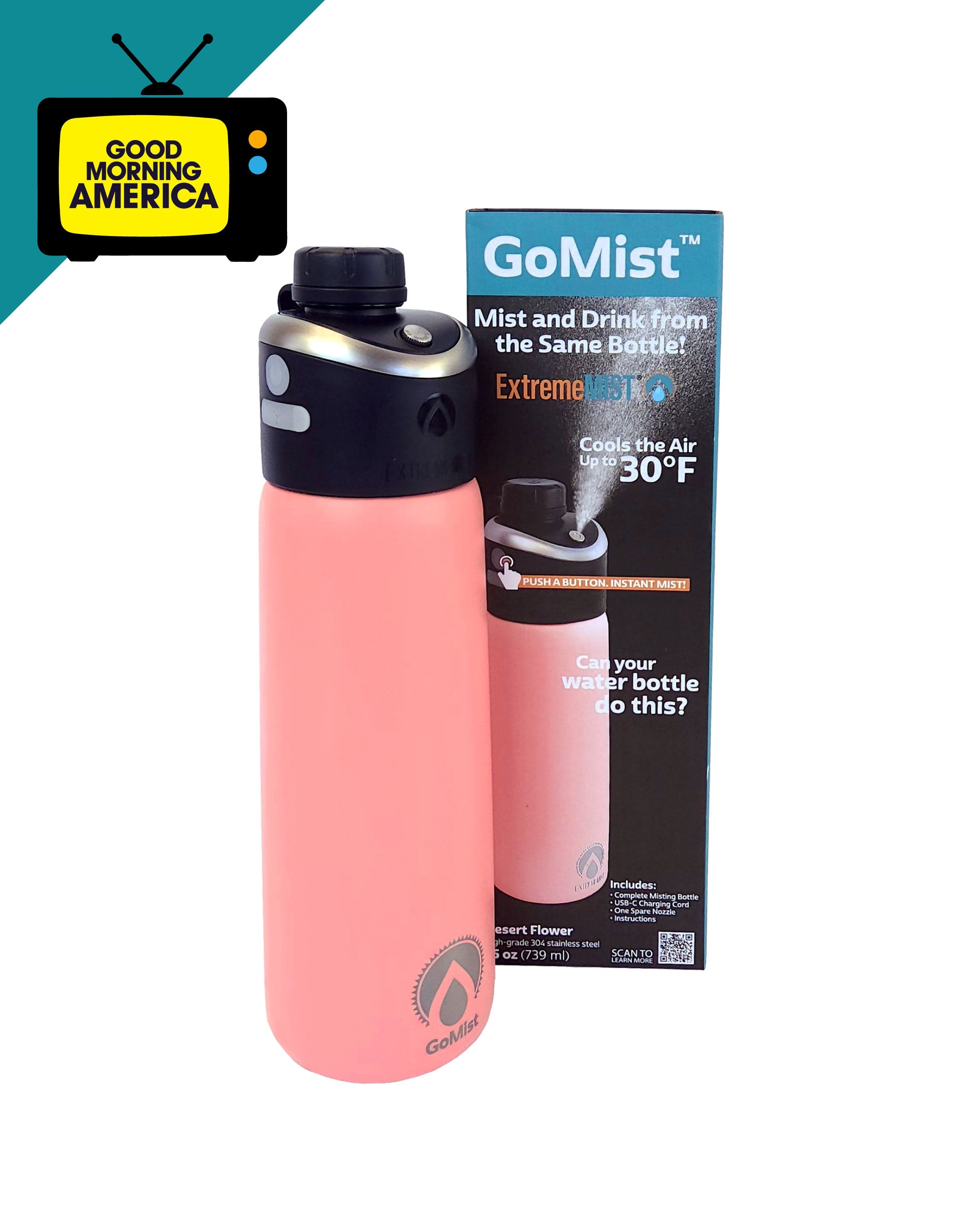 GoMist® 25oz Rechargeable Misting Water Bottle – Insulated Personal Cooling & Hydration Bottle for Outdoor Adventures