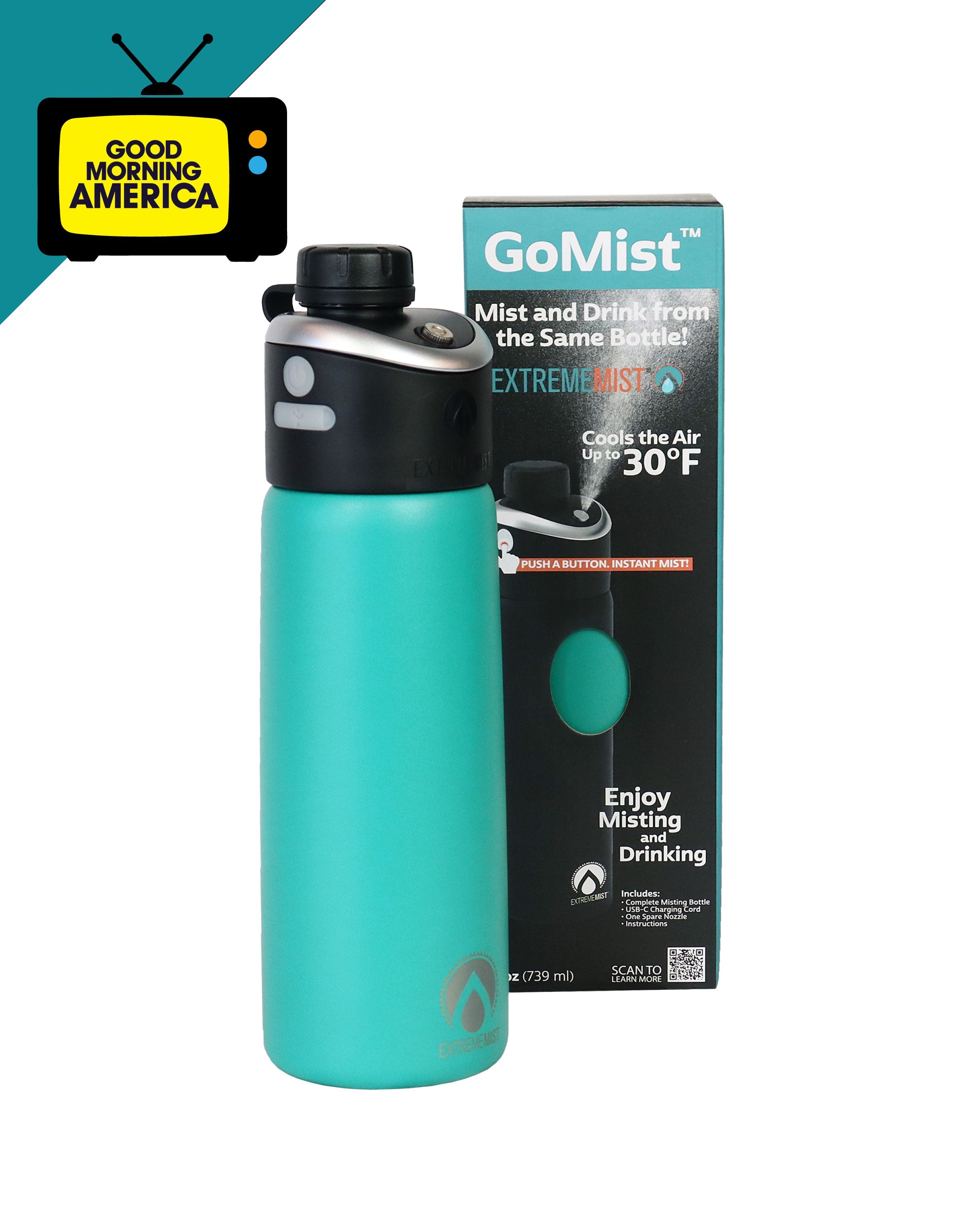 GoMist® 25oz Rechargeable Misting Water Bottle – Insulated Personal Cooling & Hydration Bottle for Outdoor Adventures