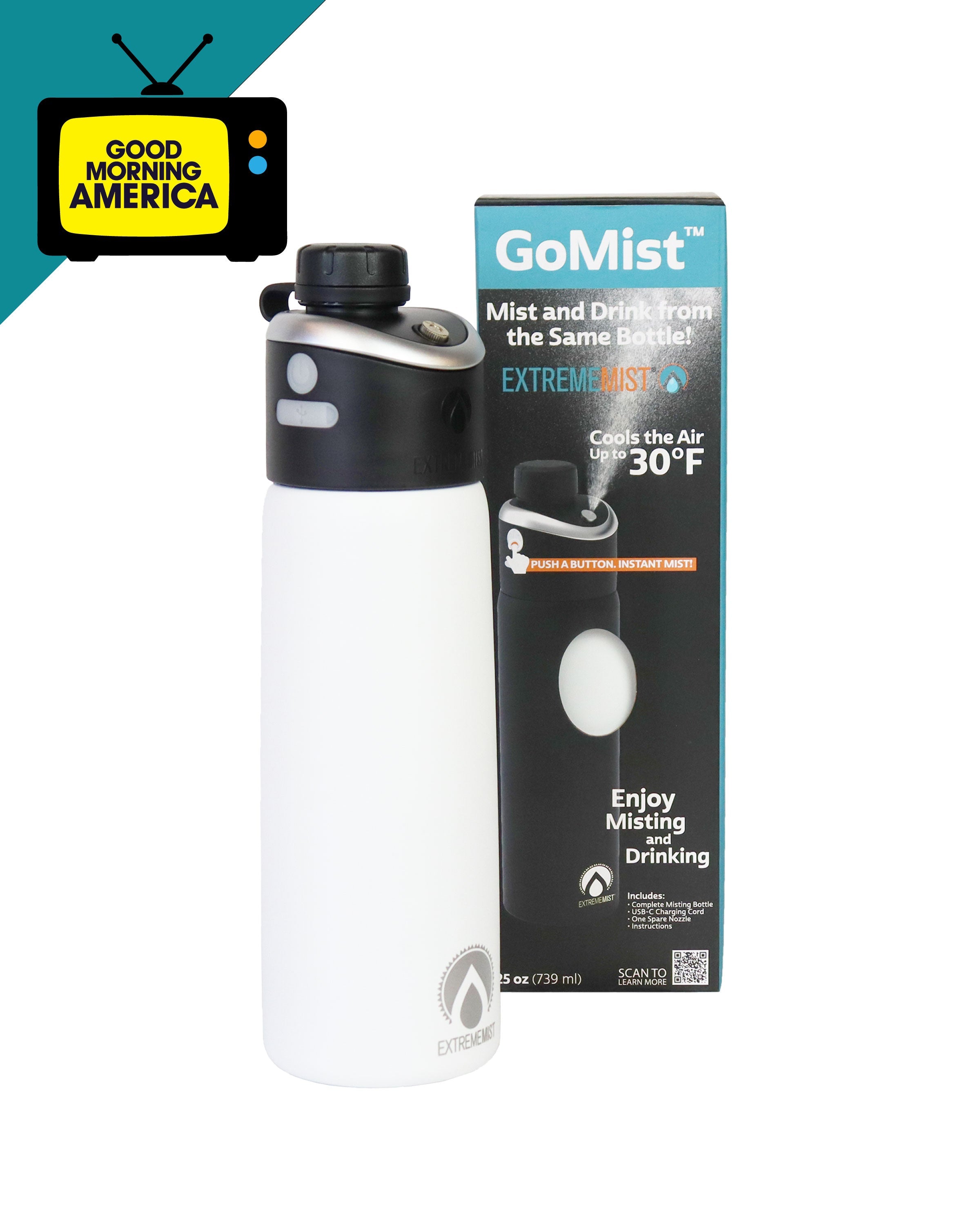 GoMist® 25oz Rechargeable Misting Water Bottle – Insulated Personal Cooling & Hydration Bottle for Outdoor Adventures