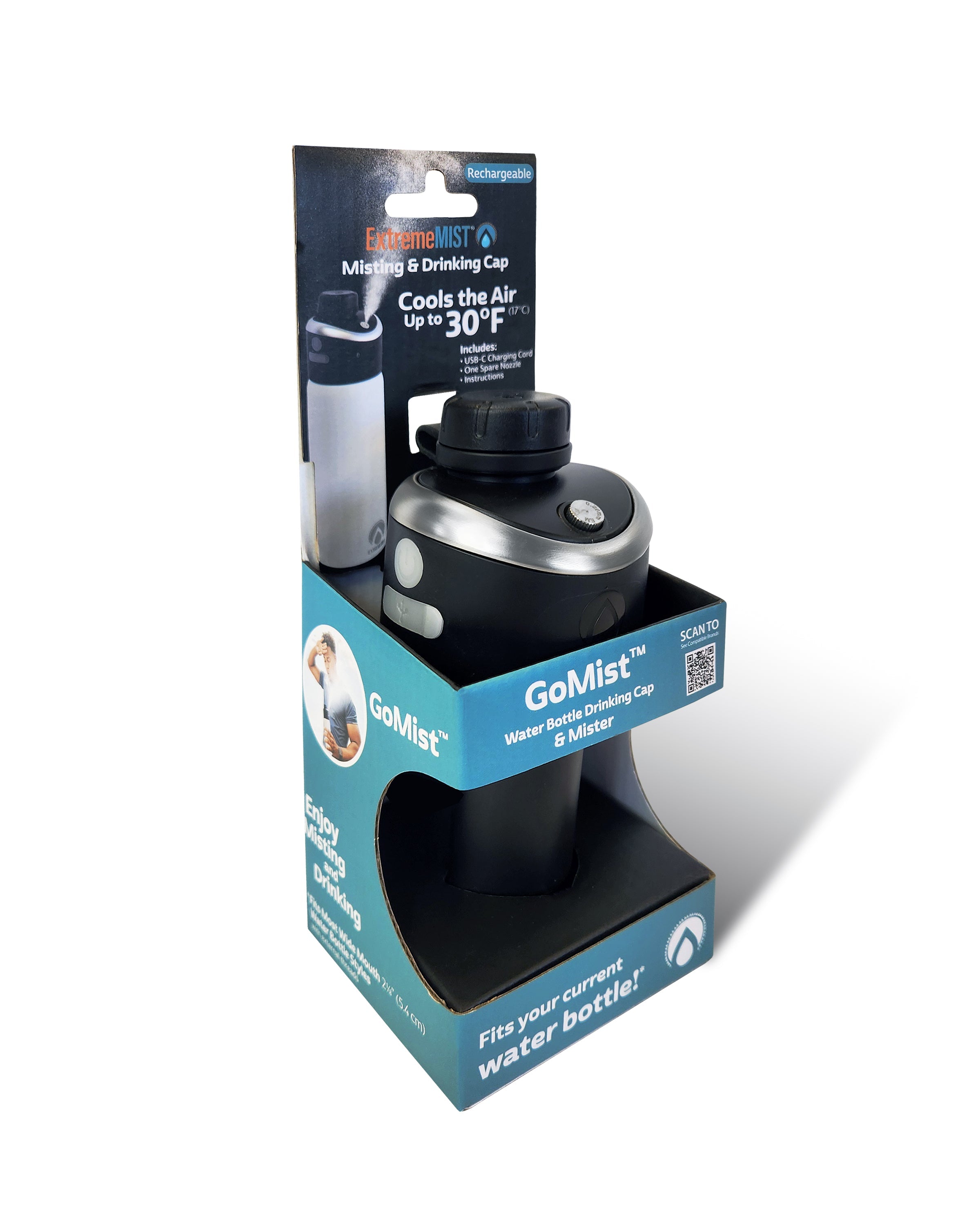 GoMist® Rechargeable Misting Bottle Cap – Portable Water Bottle Cooling Mister & Hydration Lid