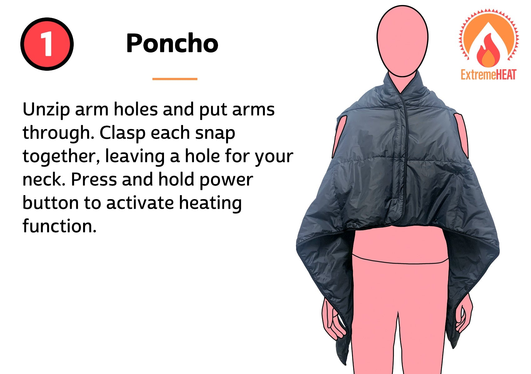 Heated Camping Blanket and Wearable Poncho with 10,000 mAh Battery, Portable Rechargeable Electric Throw for Camping, Stadiums, RV and Emergency Use, by ExtremeMist
