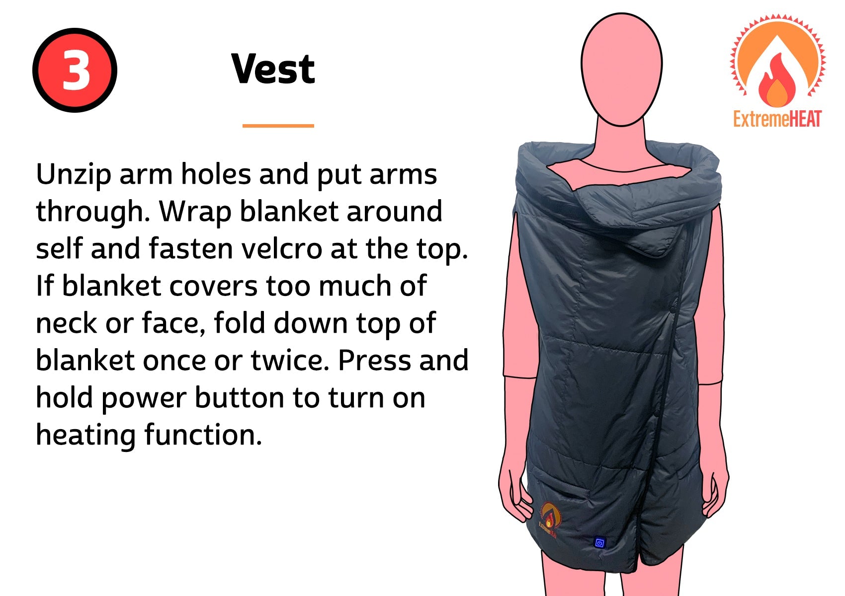 Heated Camping Blanket and Wearable Poncho with 10,000 mAh Battery, Portable Rechargeable Electric Throw for Camping, Stadiums, RV and Emergency Use, by ExtremeMist