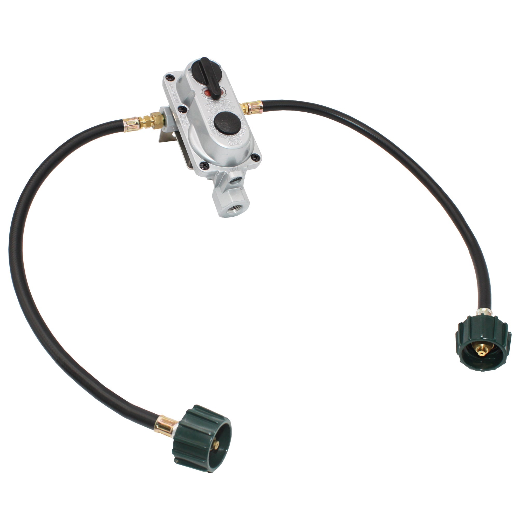 Flame King 2-Stage Auto Changeover LP Propane Gas Regulator with Two 18-inch Pigtails for RVs, Vans, Trailers