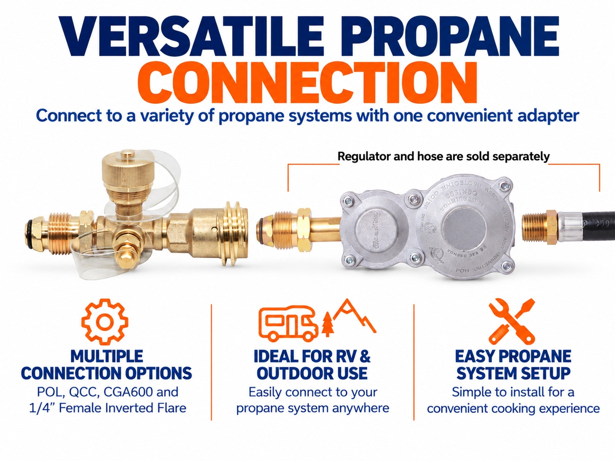 4 Port Brass Tee Propane Adapter - Flame King