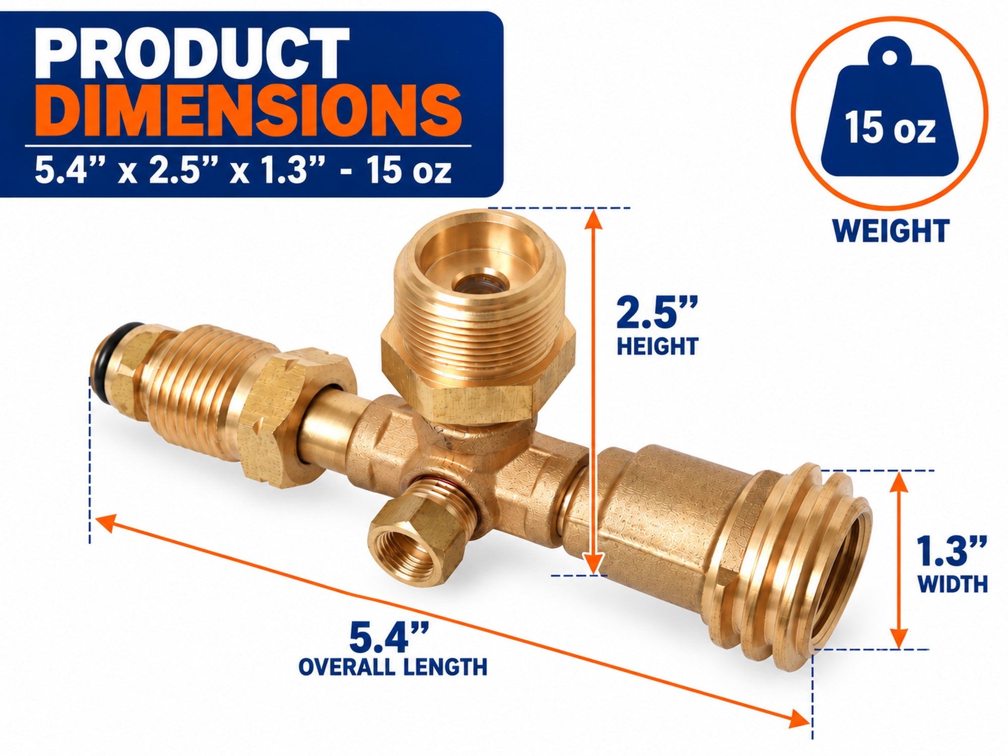 4 Port Brass Tee Propane Adapter - Flame King