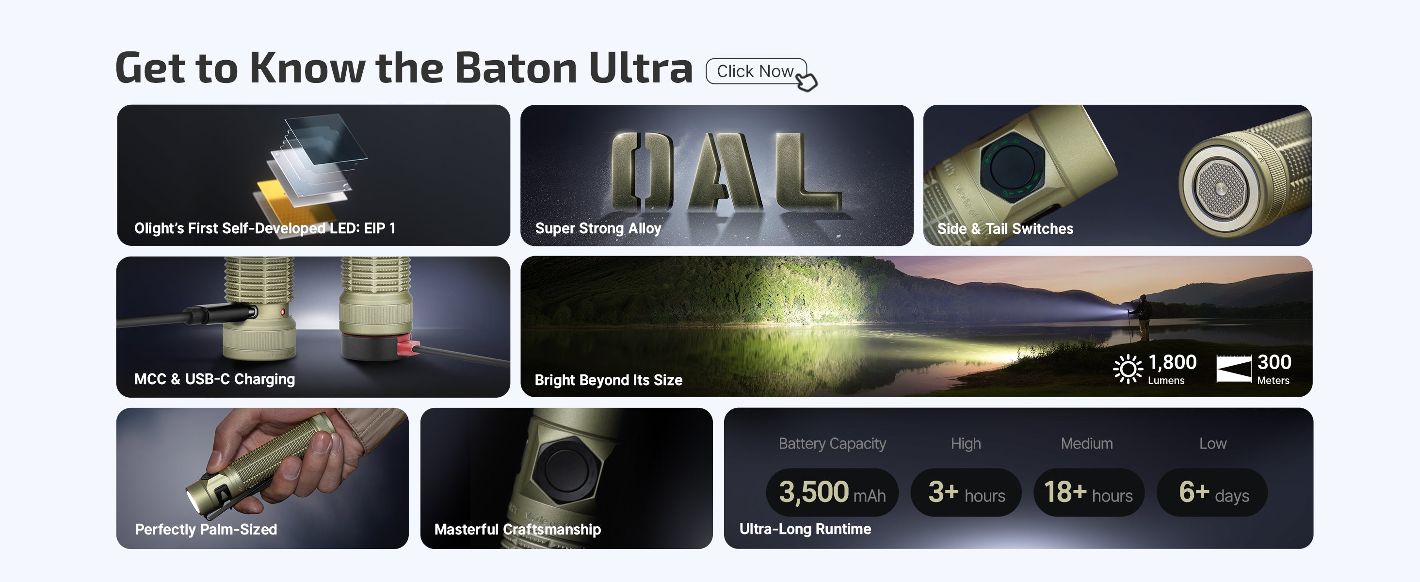 Olight Baton Ultra 1800 Lumen Rechargeable EDC Flashlight
